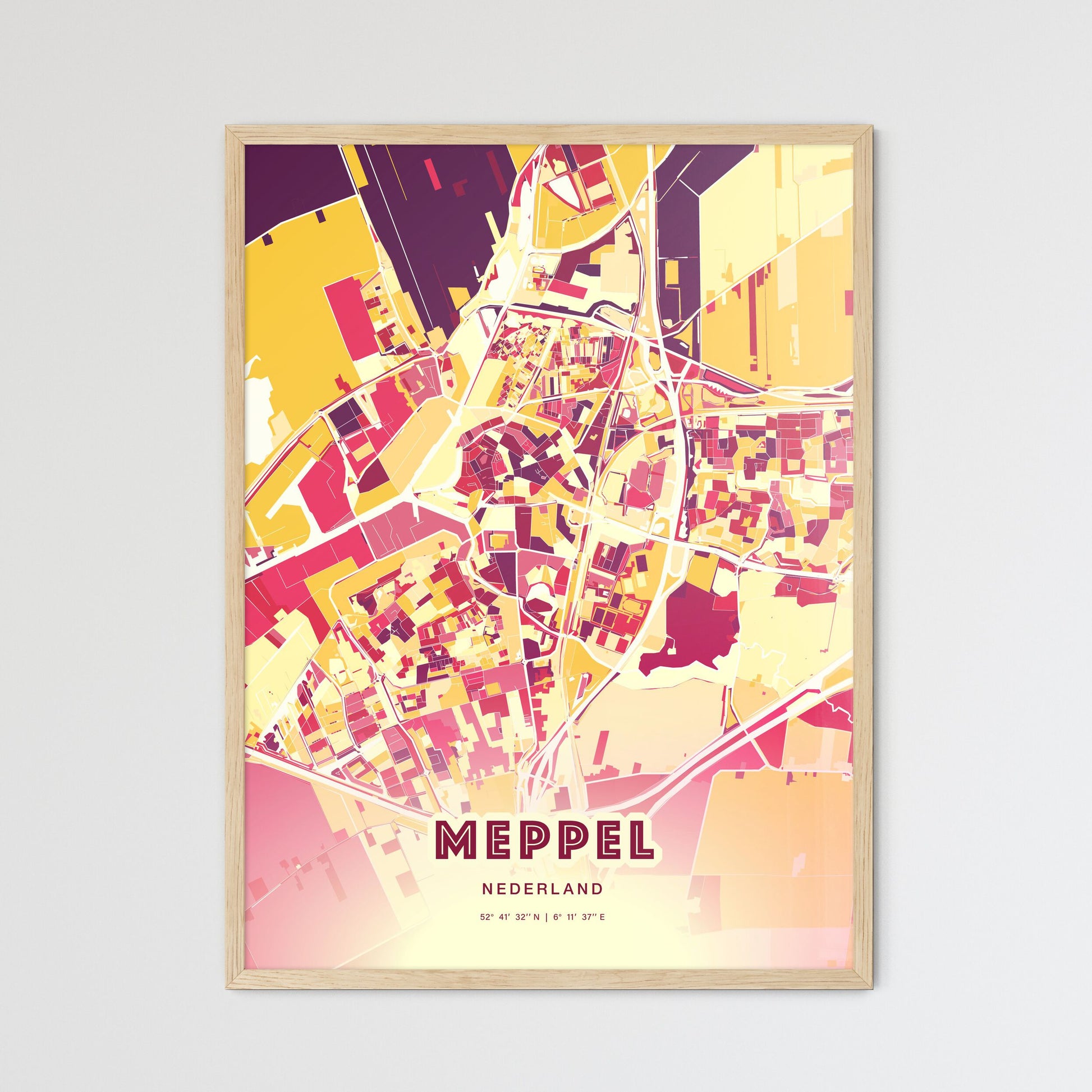 Colorful MEPPEL NETHERLANDS Fine Art Map Hot Red