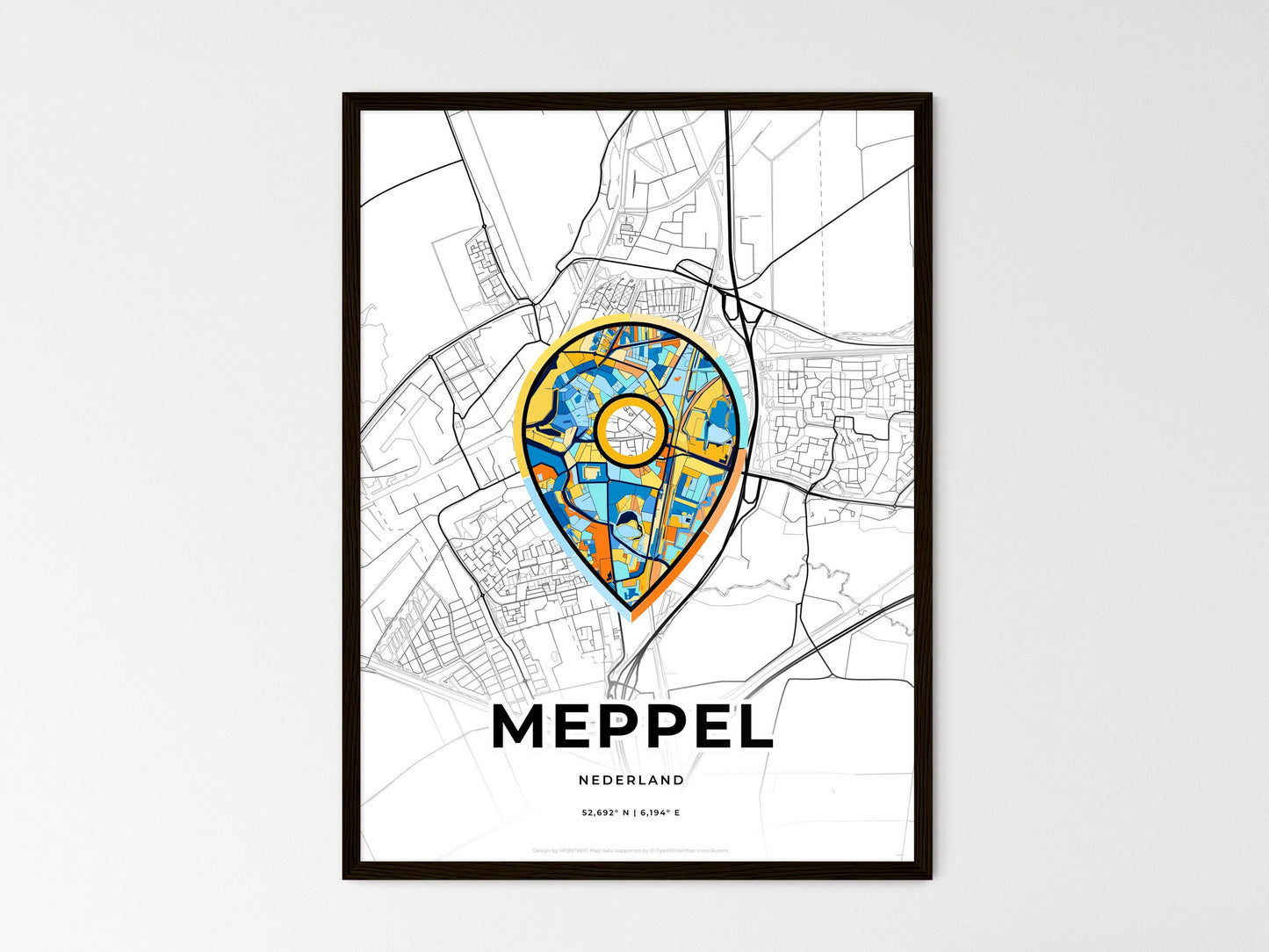 Meppel Netherlands wedding art map with pointer icon