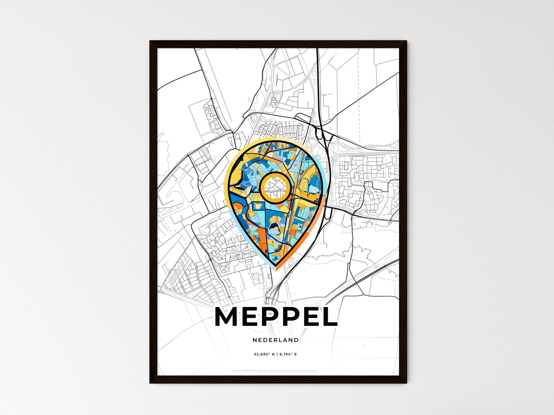 Meppel Netherlands wedding art map with pointer icon