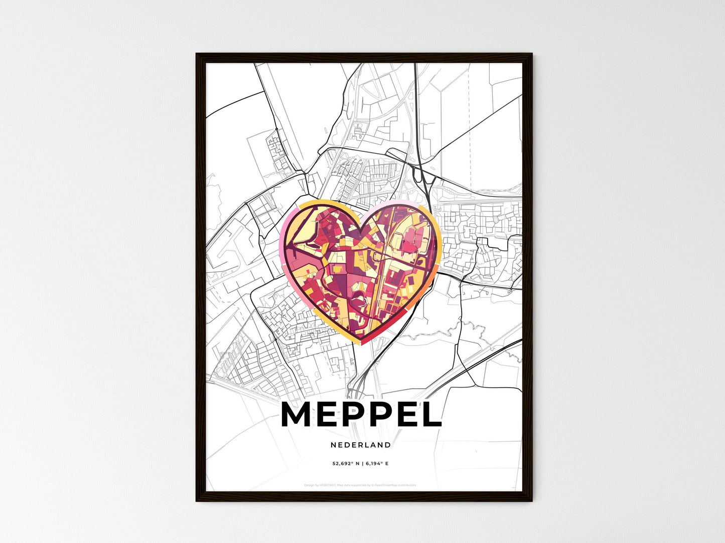 Meppel Netherlands wedding art map with heart icon