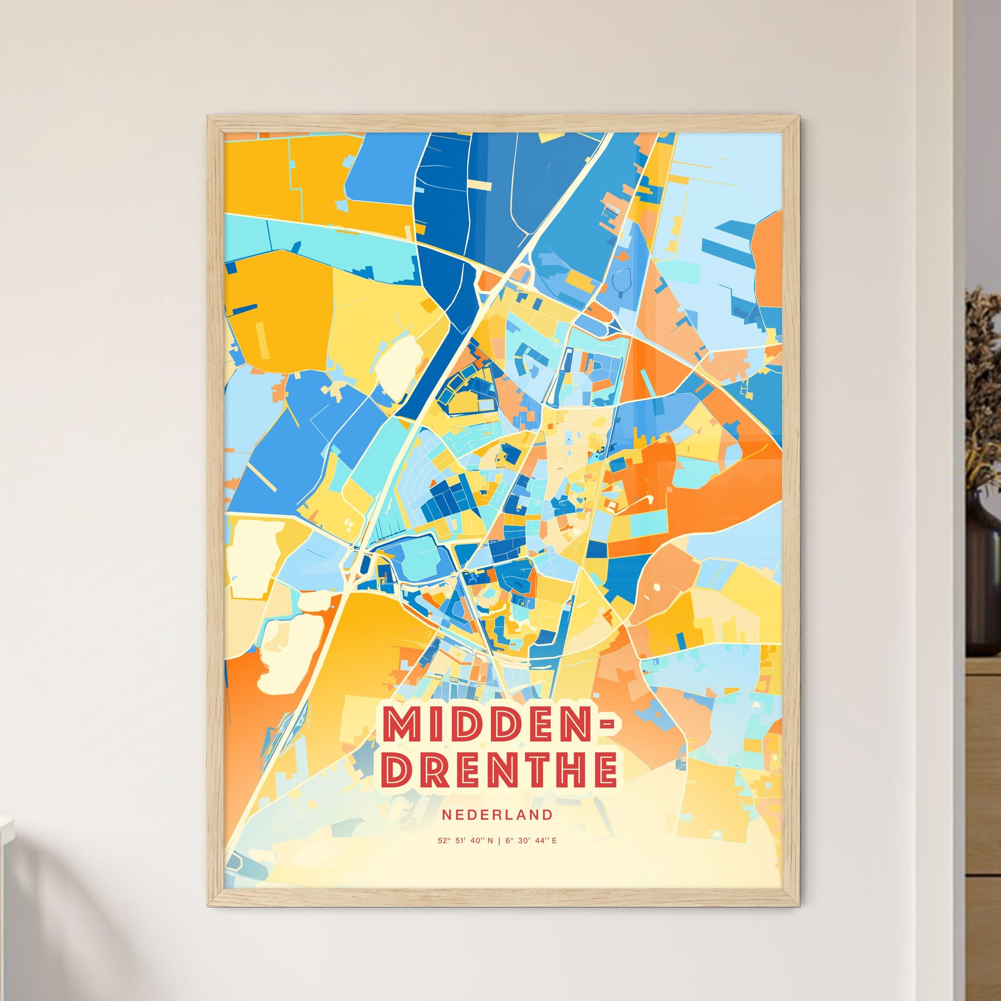 Colorful MIDDEN-DRENTHE NETHERLANDS Fine Art Map Blue Orange