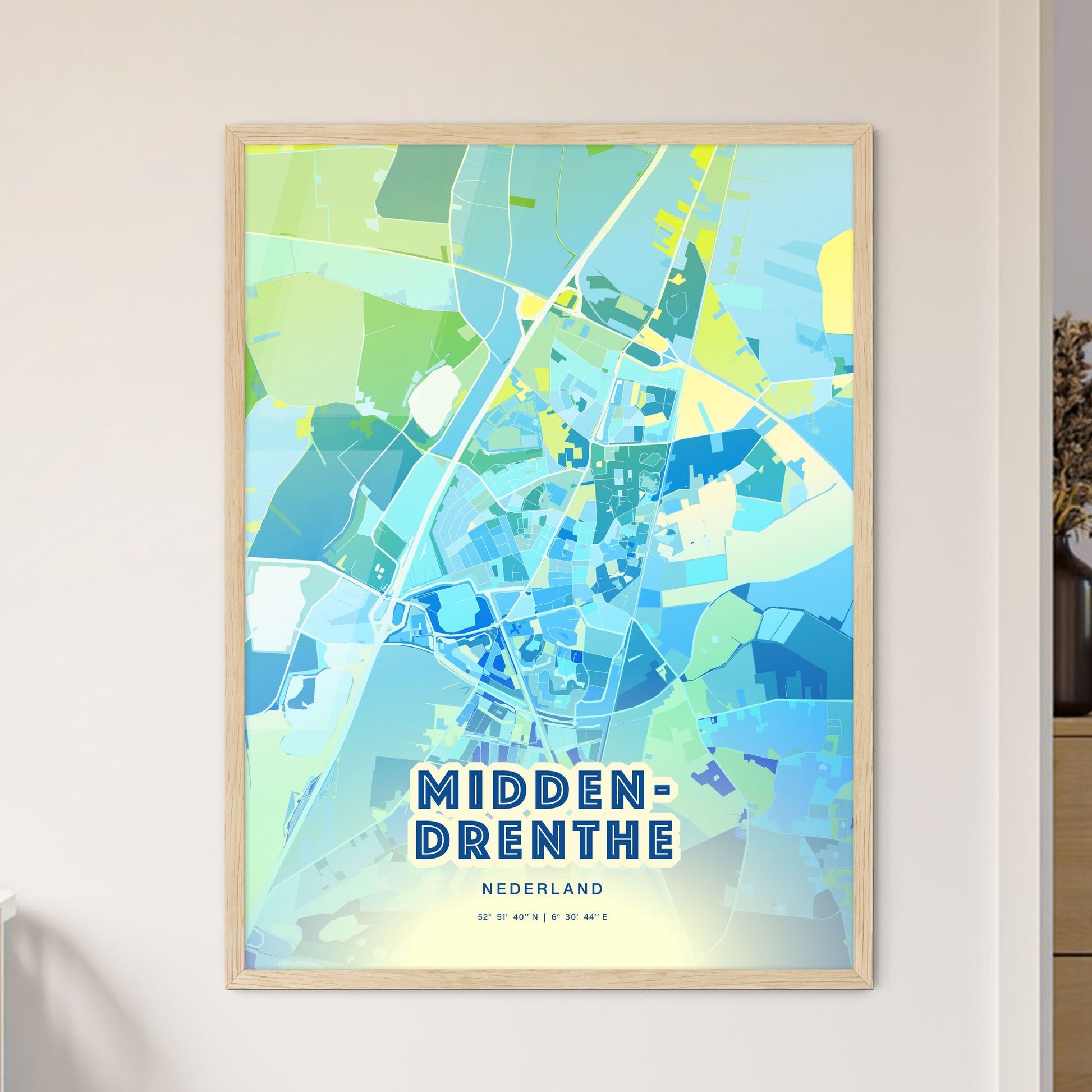 Colorful MIDDEN-DRENTHE NETHERLANDS Fine Art Map Cool Blue