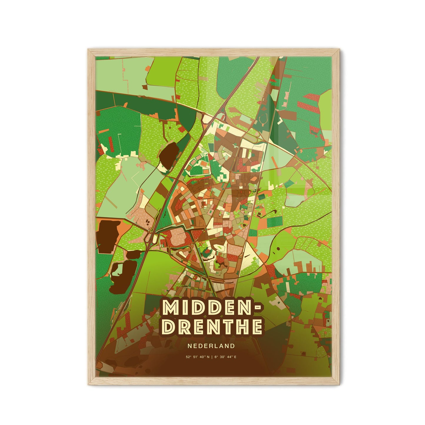 Colorful MIDDEN-DRENTHE NETHERLANDS Fine Art Map Farmhouse