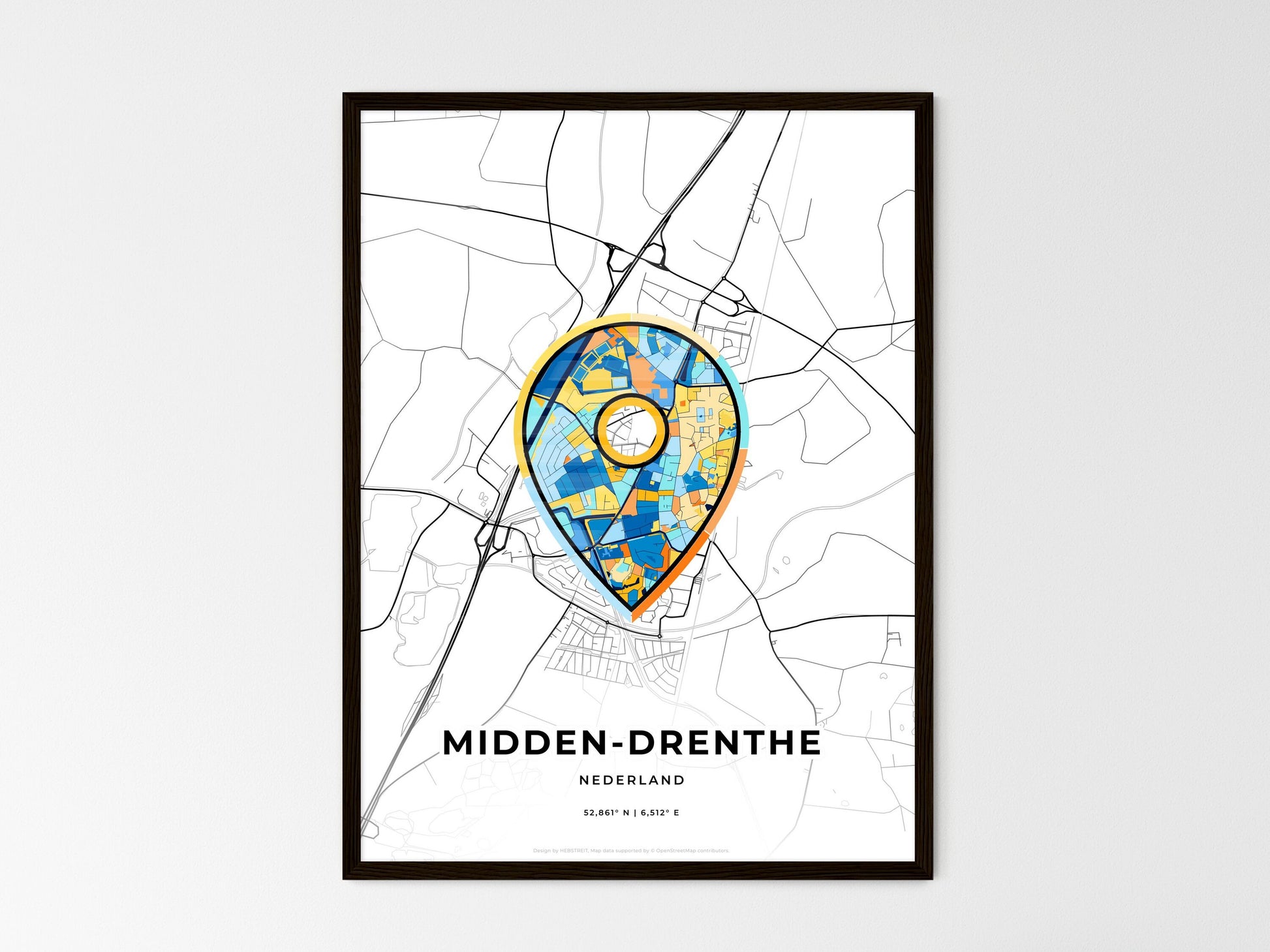 Midden-Drenthe Netherlands wedding art map with pointer icon