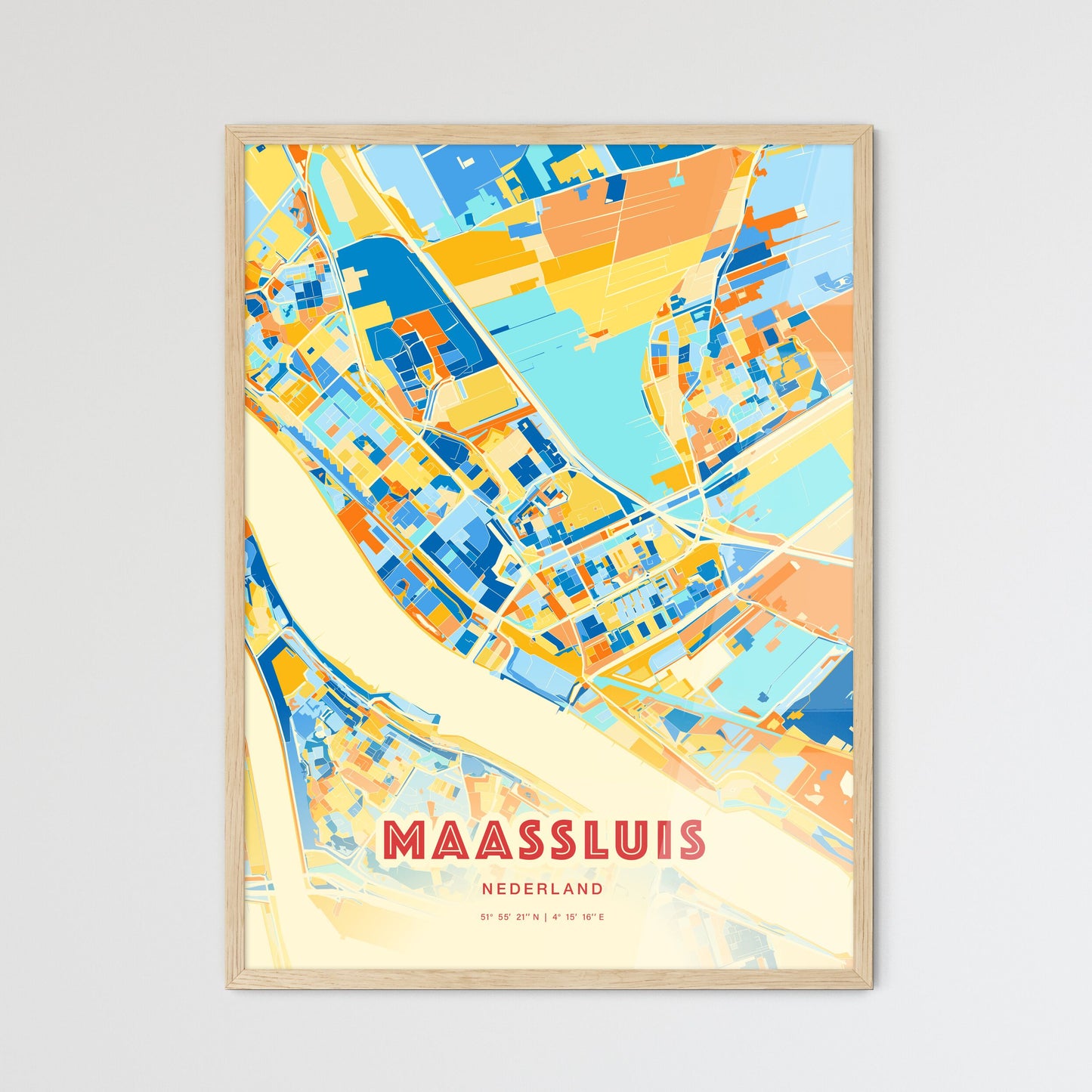 Colorful MAASSLUIS NETHERLANDS Fine Art Map Blue Orange