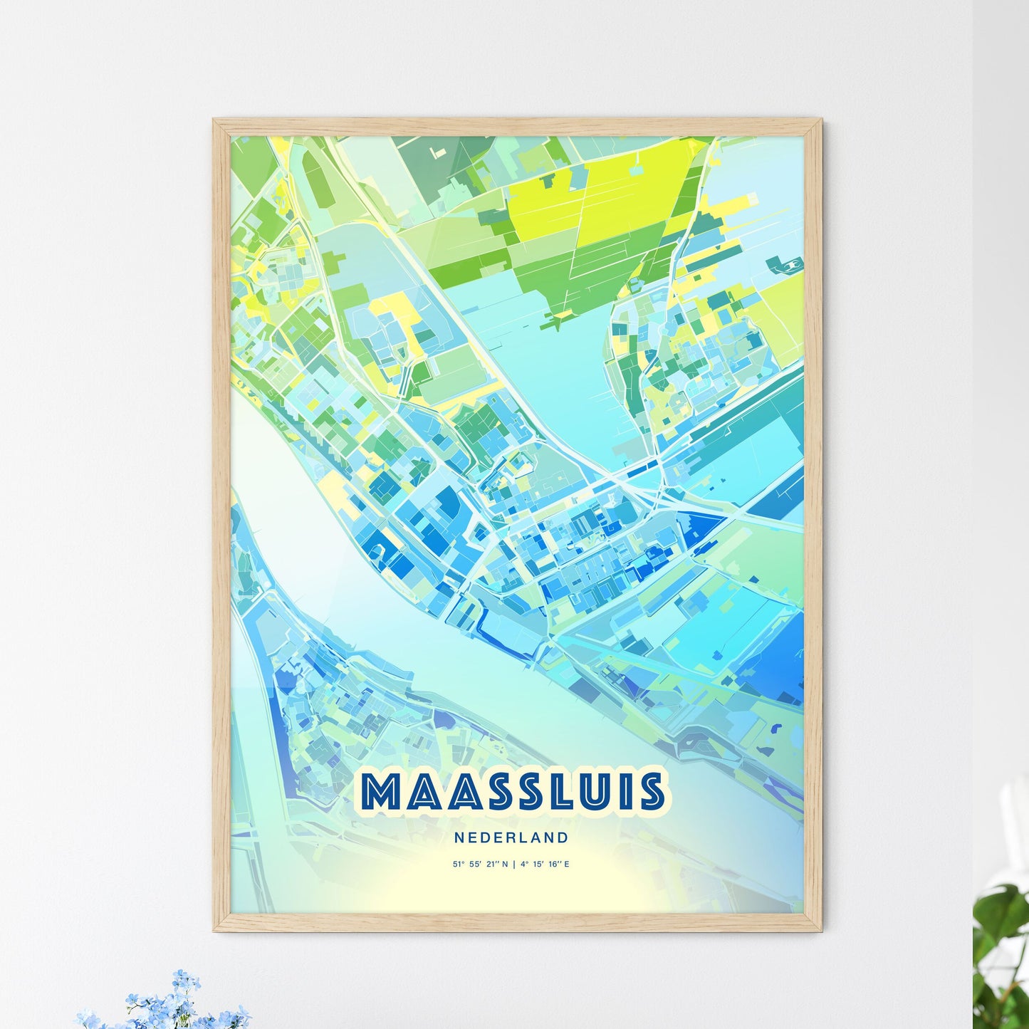 Colorful MAASSLUIS NETHERLANDS Fine Art Map Cool Blue