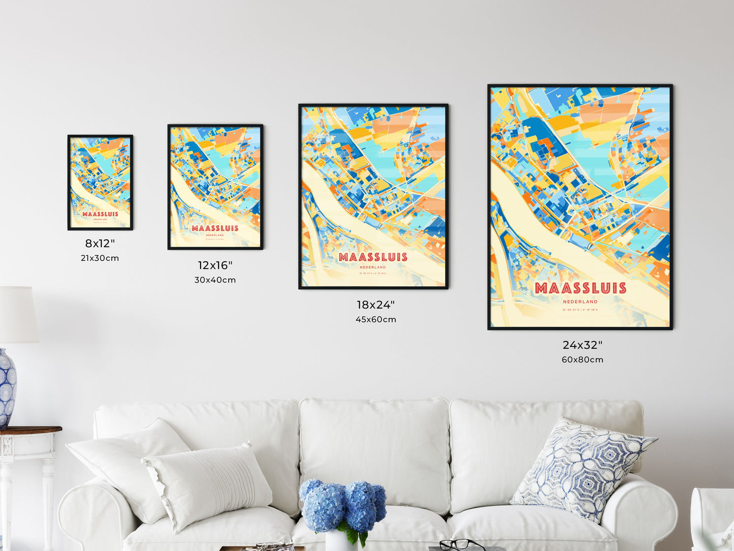 Colorful MAASSLUIS NETHERLANDS Fine Art Map Blue Orange