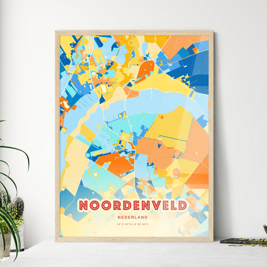 Colorful NOORDENVELD NETHERLANDS Fine Art Map Blue Orange