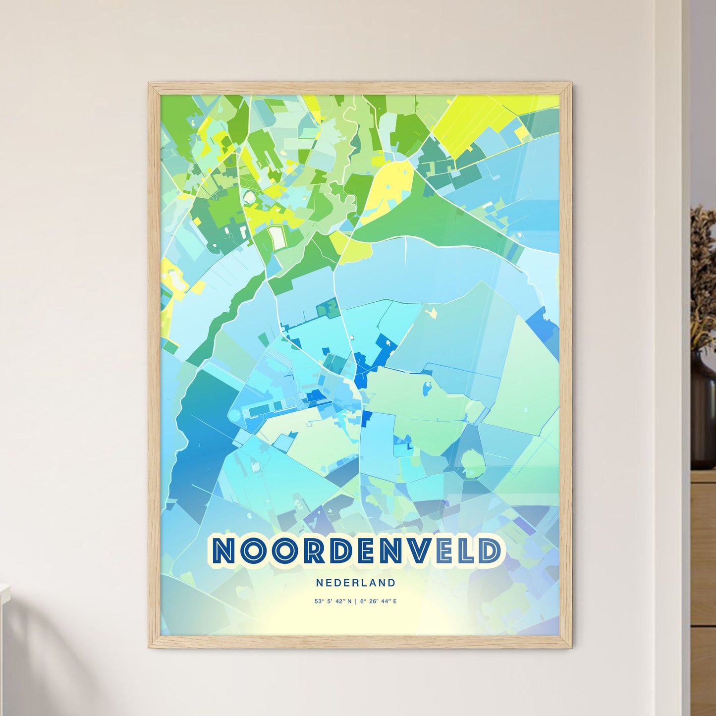 Colorful NOORDENVELD NETHERLANDS Fine Art Map Cool Blue