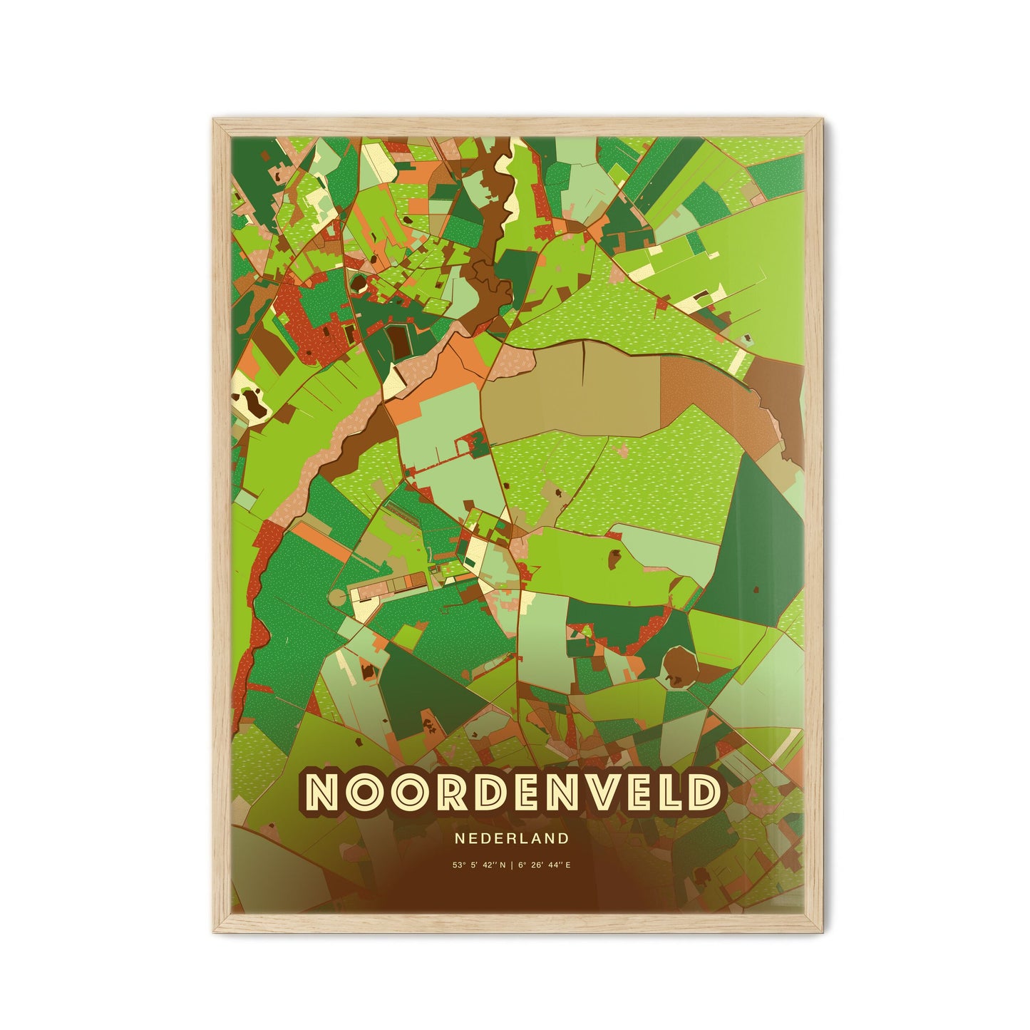 Colorful NOORDENVELD NETHERLANDS Fine Art Map Farmhouse