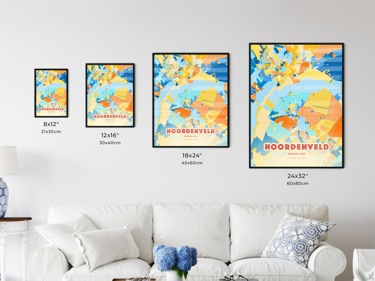 Colorful NOORDENVELD NETHERLANDS Fine Art Map Blue Orange