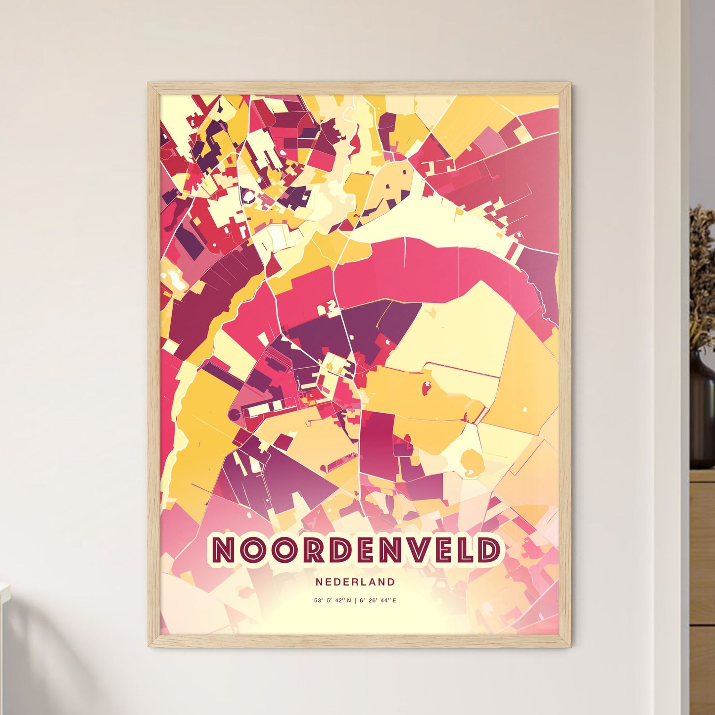 Colorful NOORDENVELD NETHERLANDS Fine Art Map Hot Red