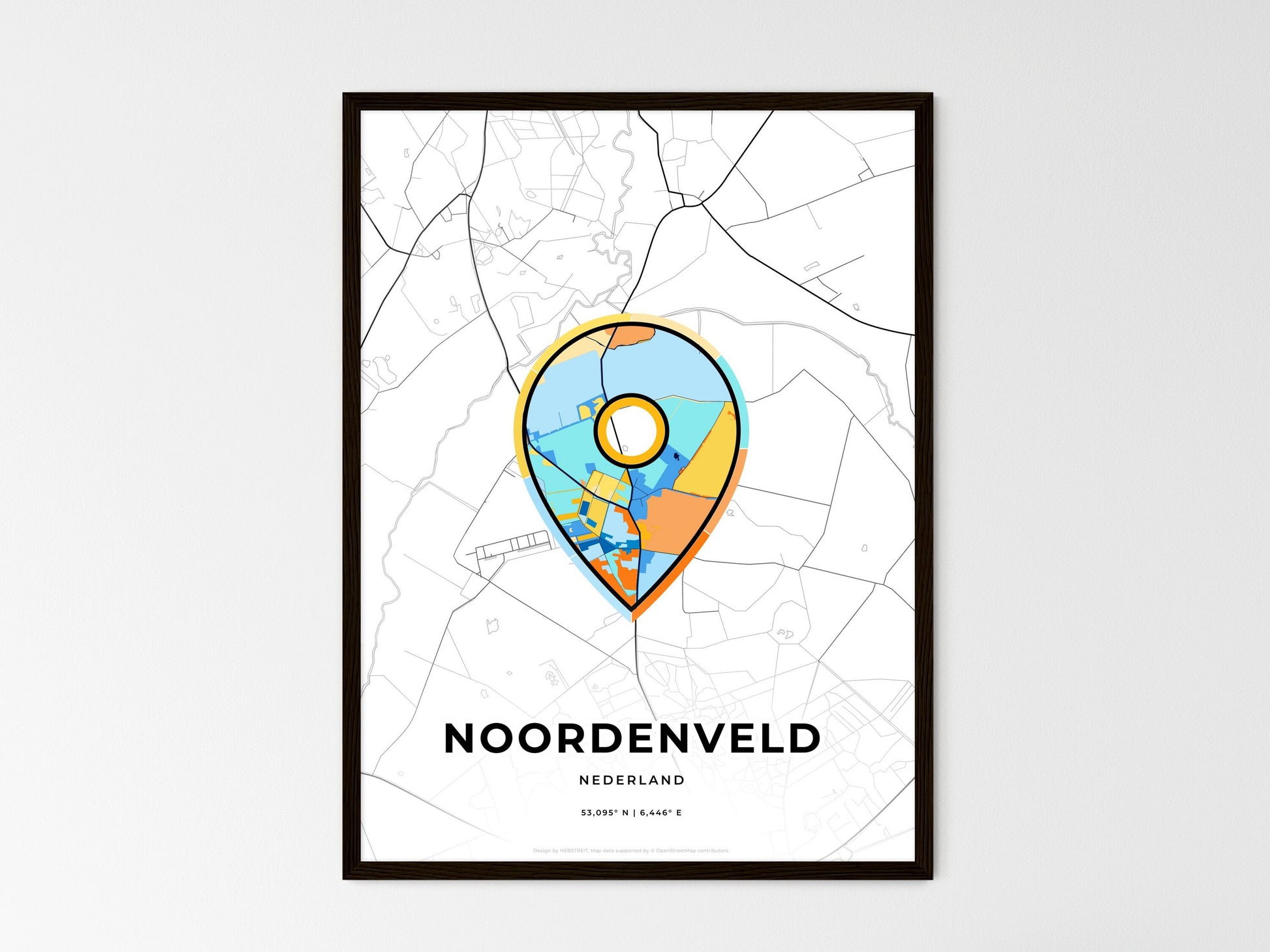 Noordenveld Netherlands wedding art map with pointer icon