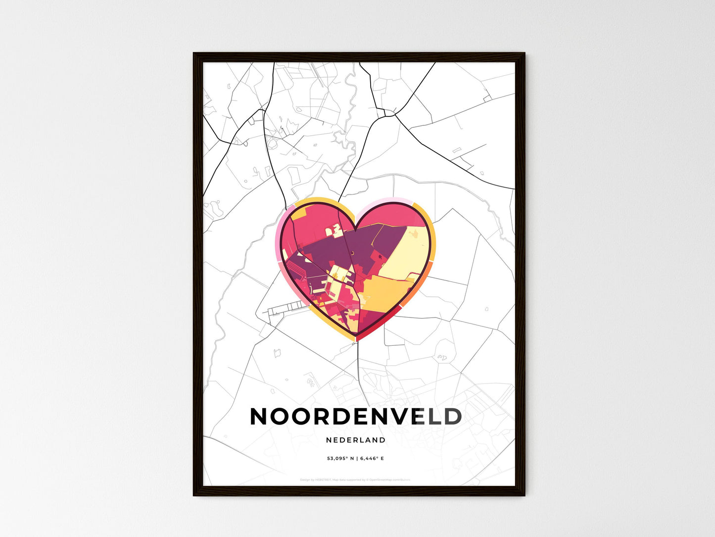 Noordenveld Netherlands wedding art map with heart icon