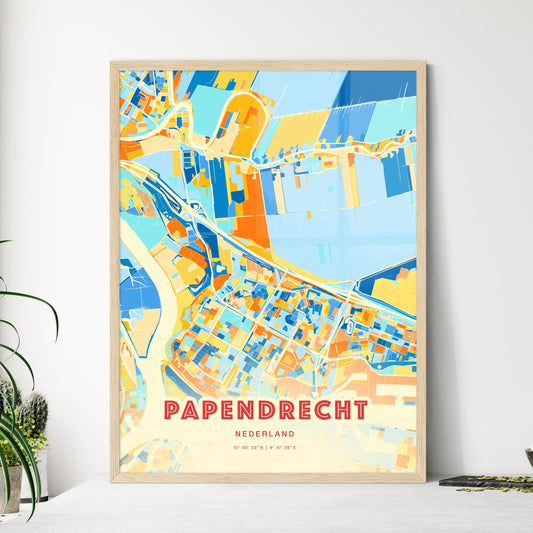 Colorful PAPENDRECHT NETHERLANDS Fine Art Map Blue Orange