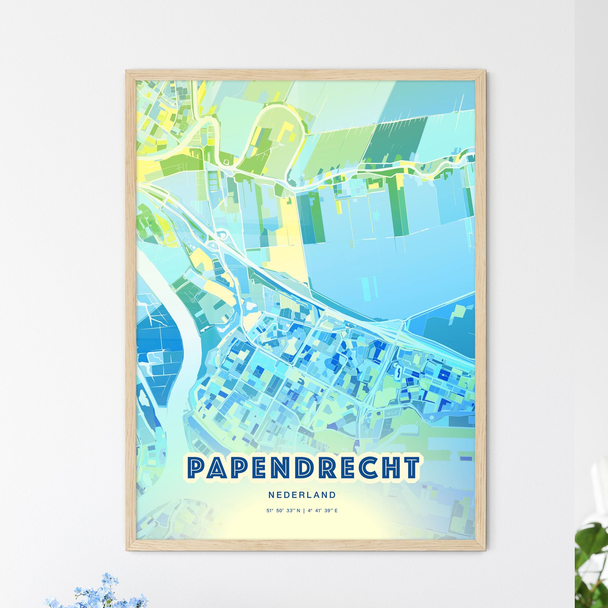 Colorful PAPENDRECHT NETHERLANDS Fine Art Map Cool Blue