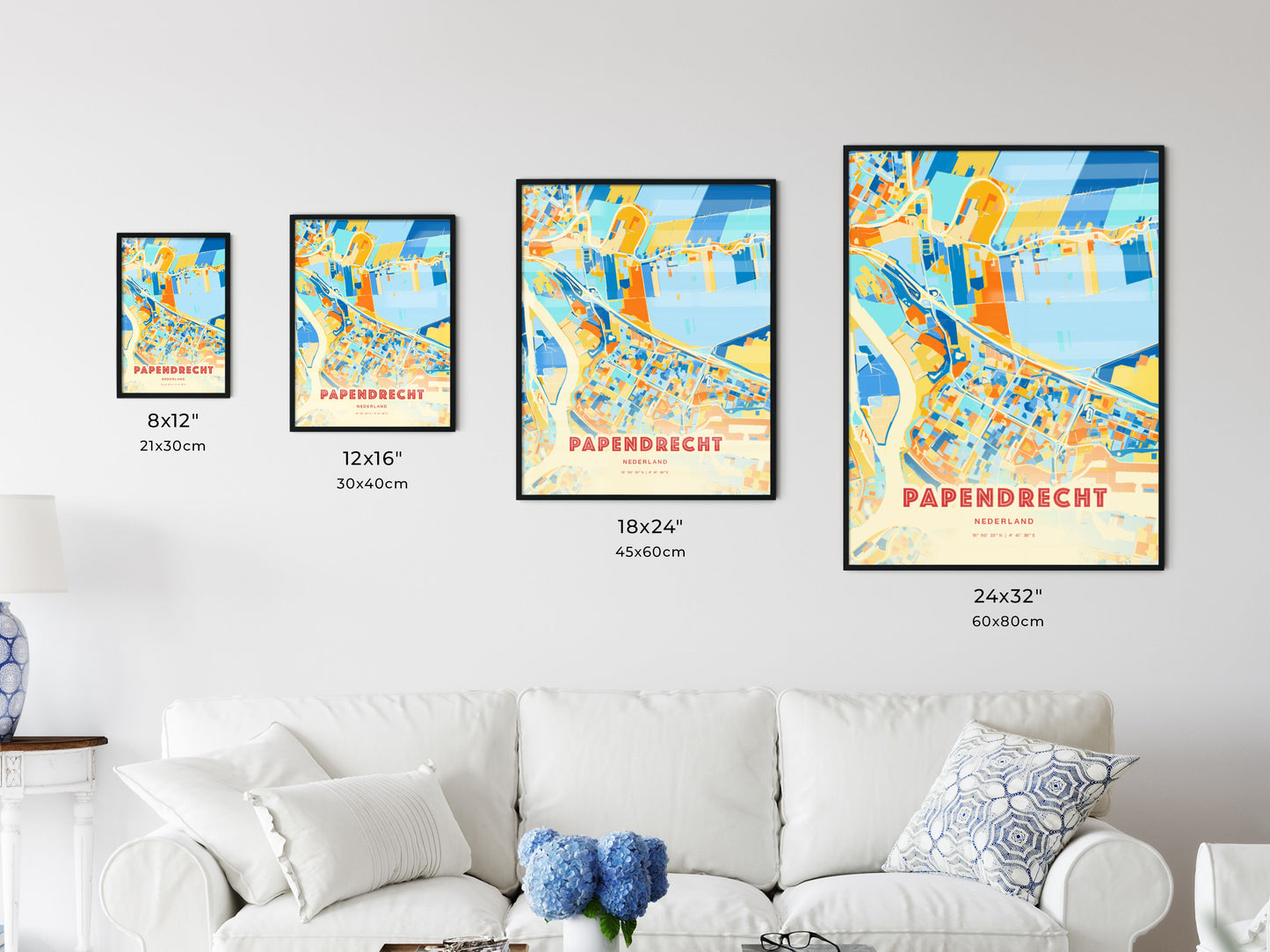 Colorful PAPENDRECHT NETHERLANDS Fine Art Map Blue Orange