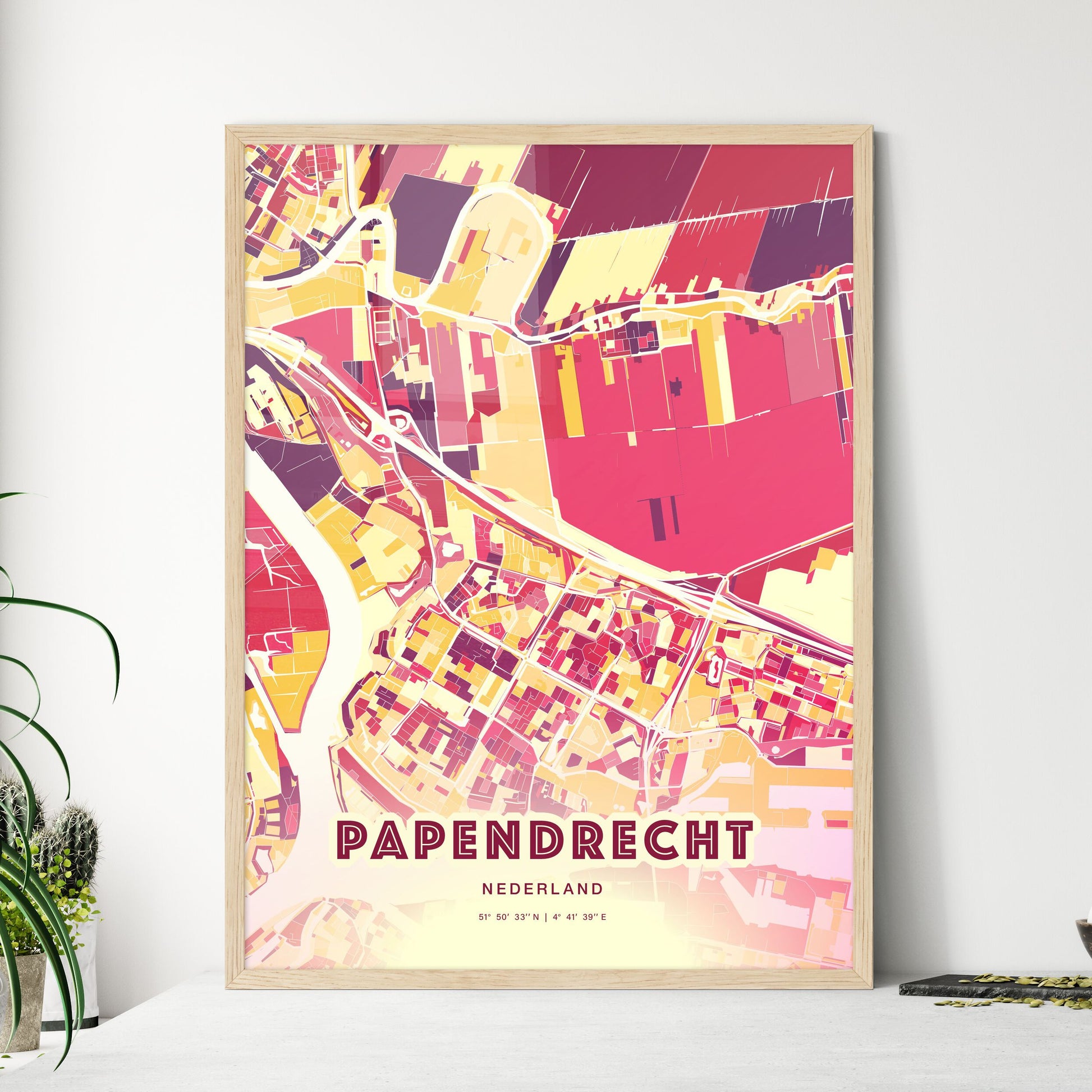 Colorful PAPENDRECHT NETHERLANDS Fine Art Map Hot Red