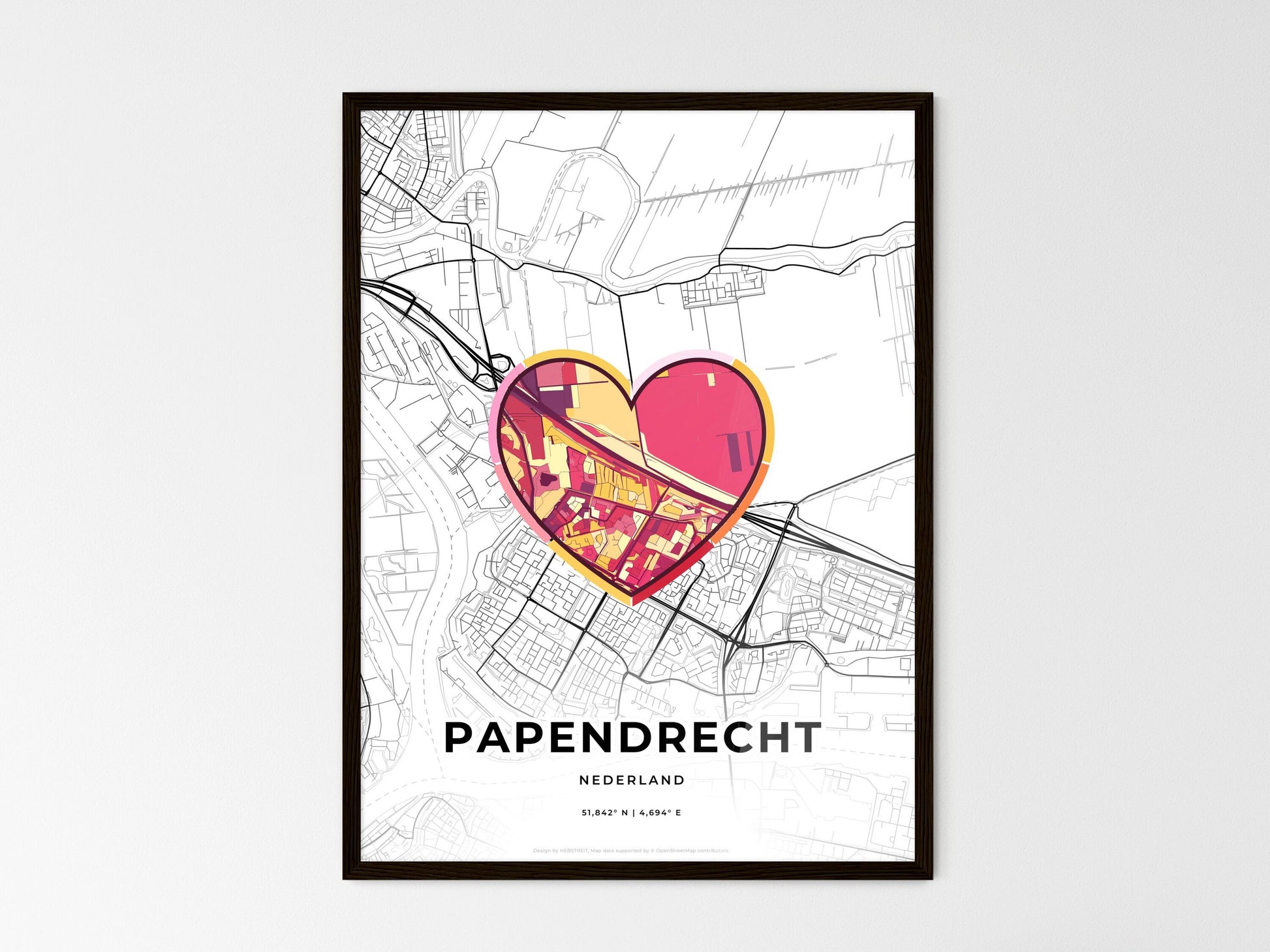 Papendrecht Netherlands wedding art map with heart icon