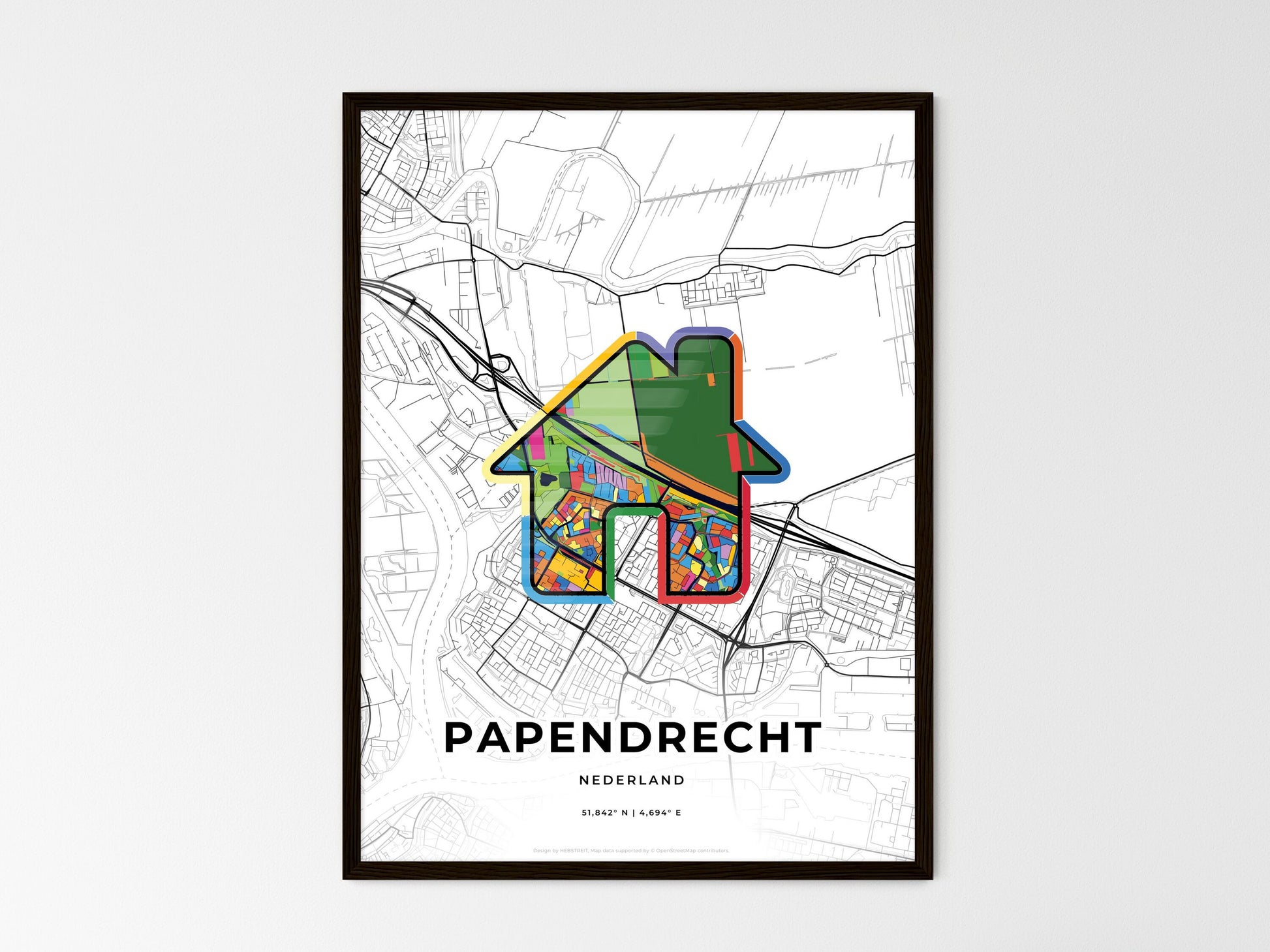 Papendrecht Netherlands wedding art map with home icon