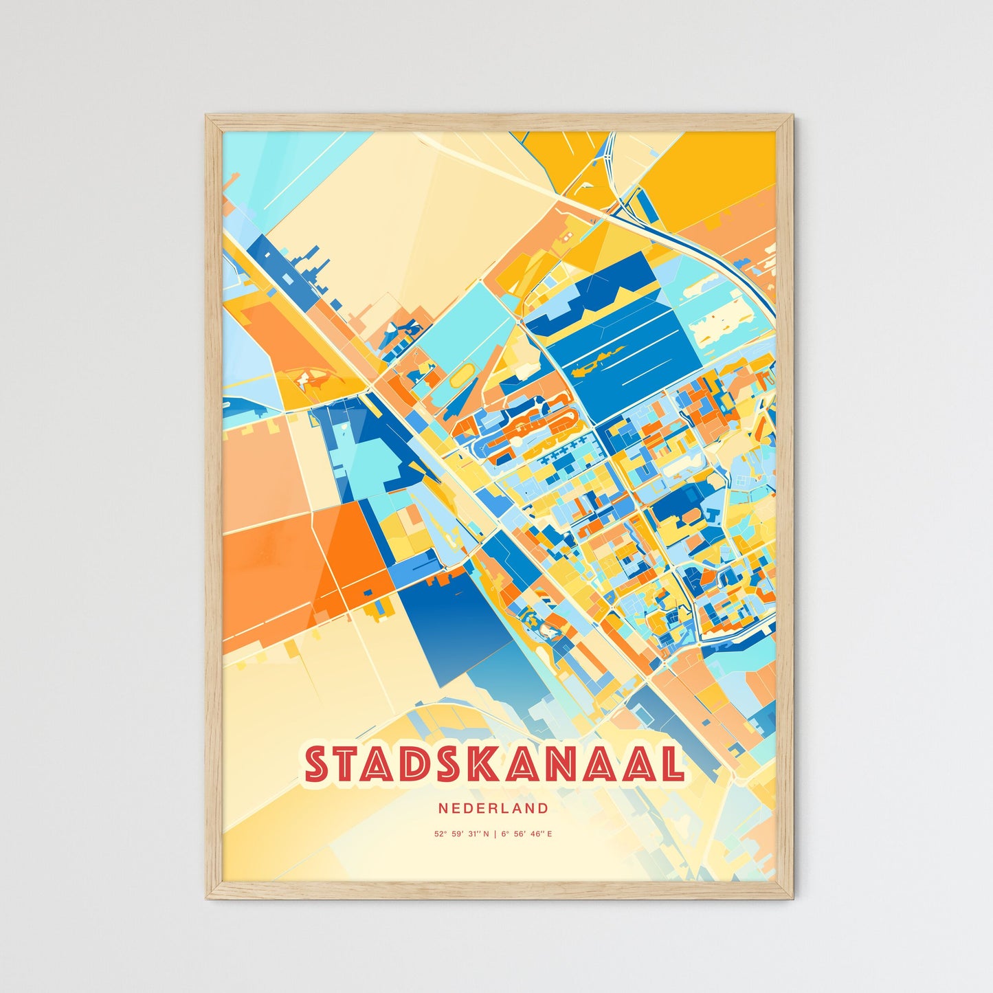 Colorful STADSKANAAL NETHERLANDS Fine Art Map Blue Orange