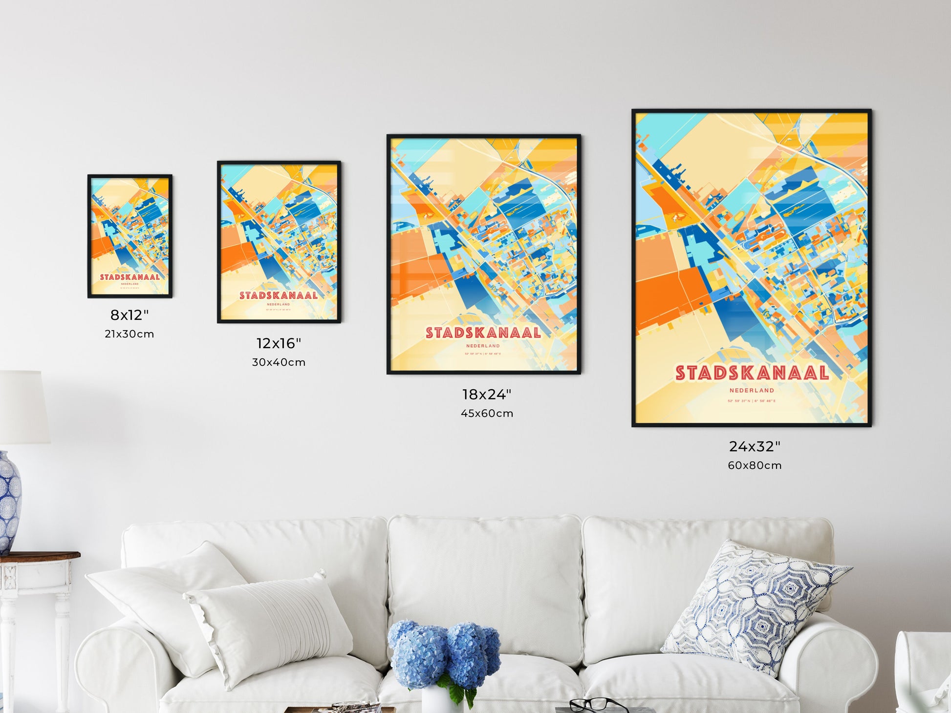 Colorful STADSKANAAL NETHERLANDS Fine Art Map Blue Orange