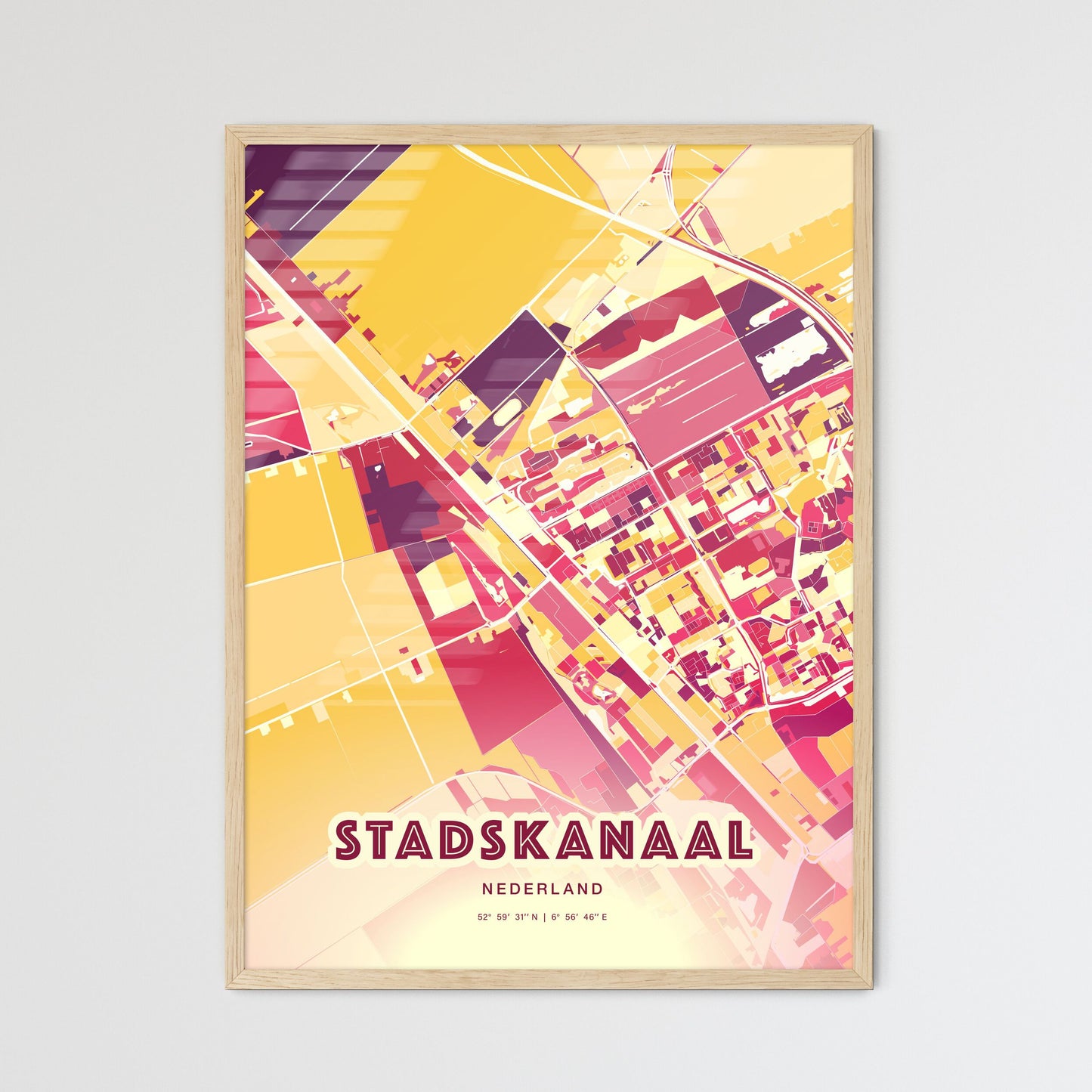 Colorful STADSKANAAL NETHERLANDS Fine Art Map Hot Red