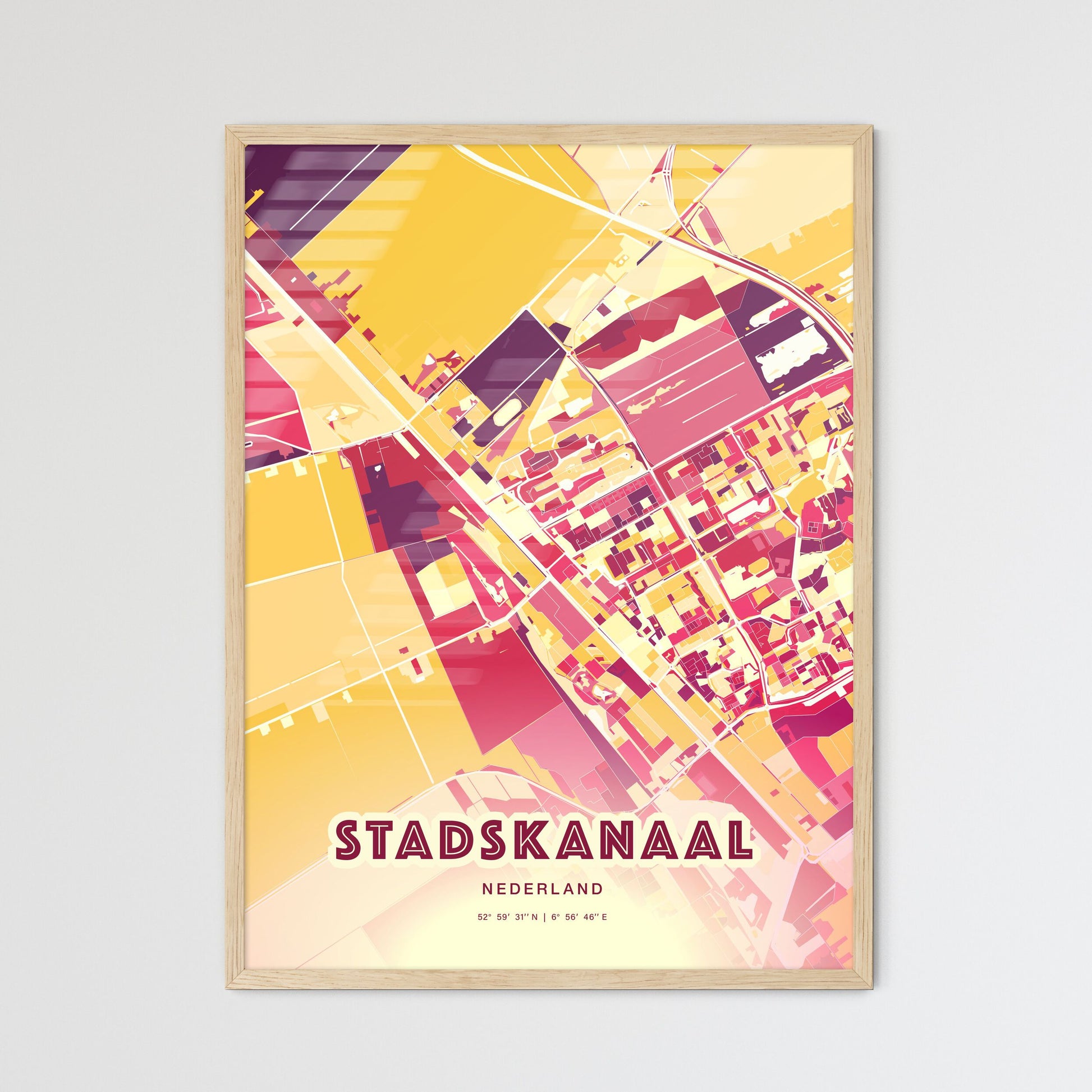 Colorful STADSKANAAL NETHERLANDS Fine Art Map Hot Red