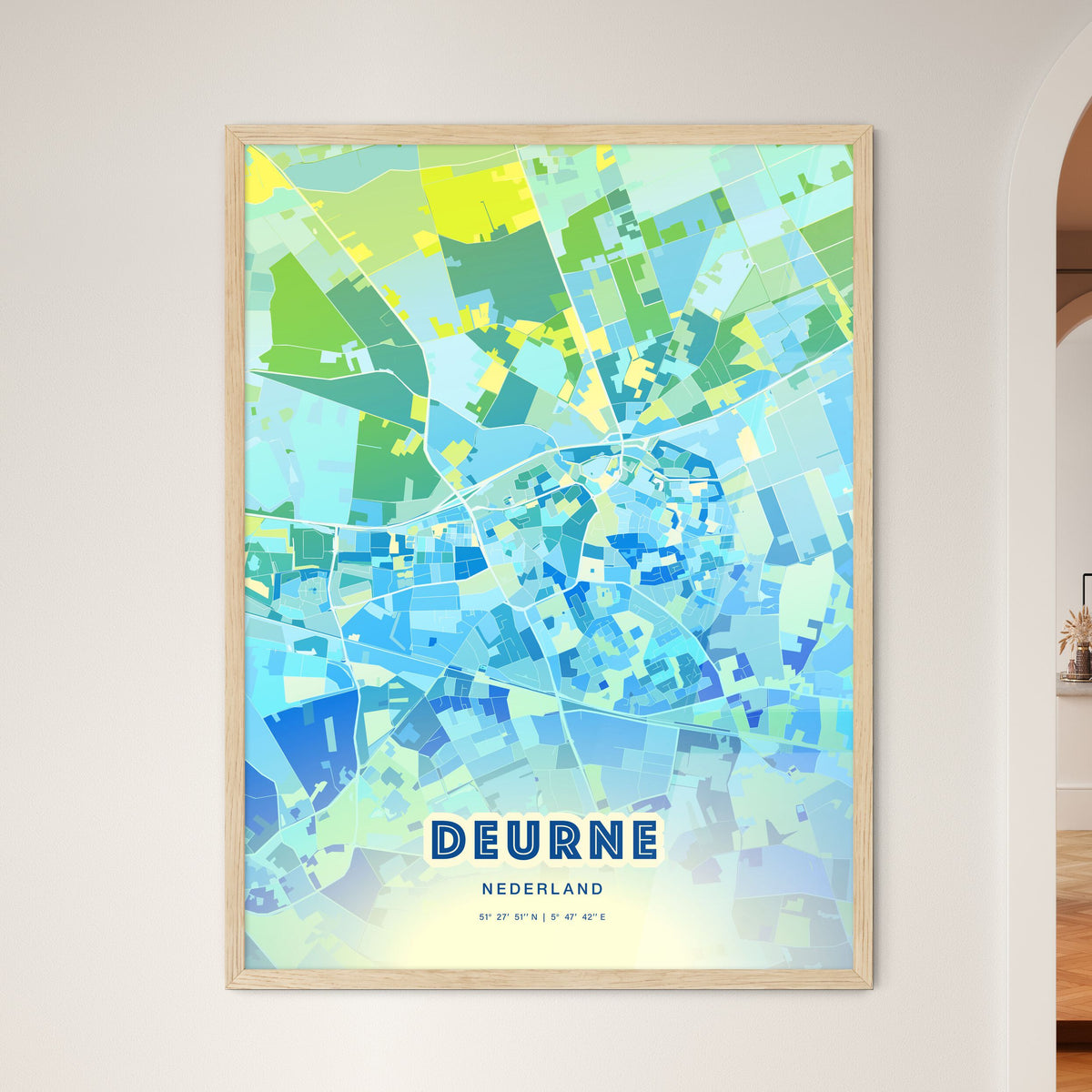 Colorful DEURNE NETHERLANDS Fine Art Map Cool Blue