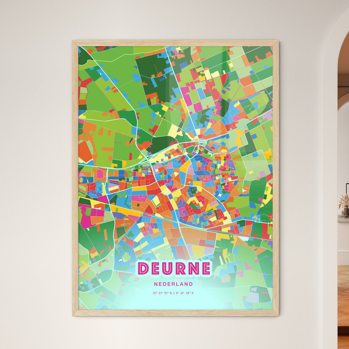 Colorful DEURNE NETHERLANDS Fine Art Map Crazy Colors