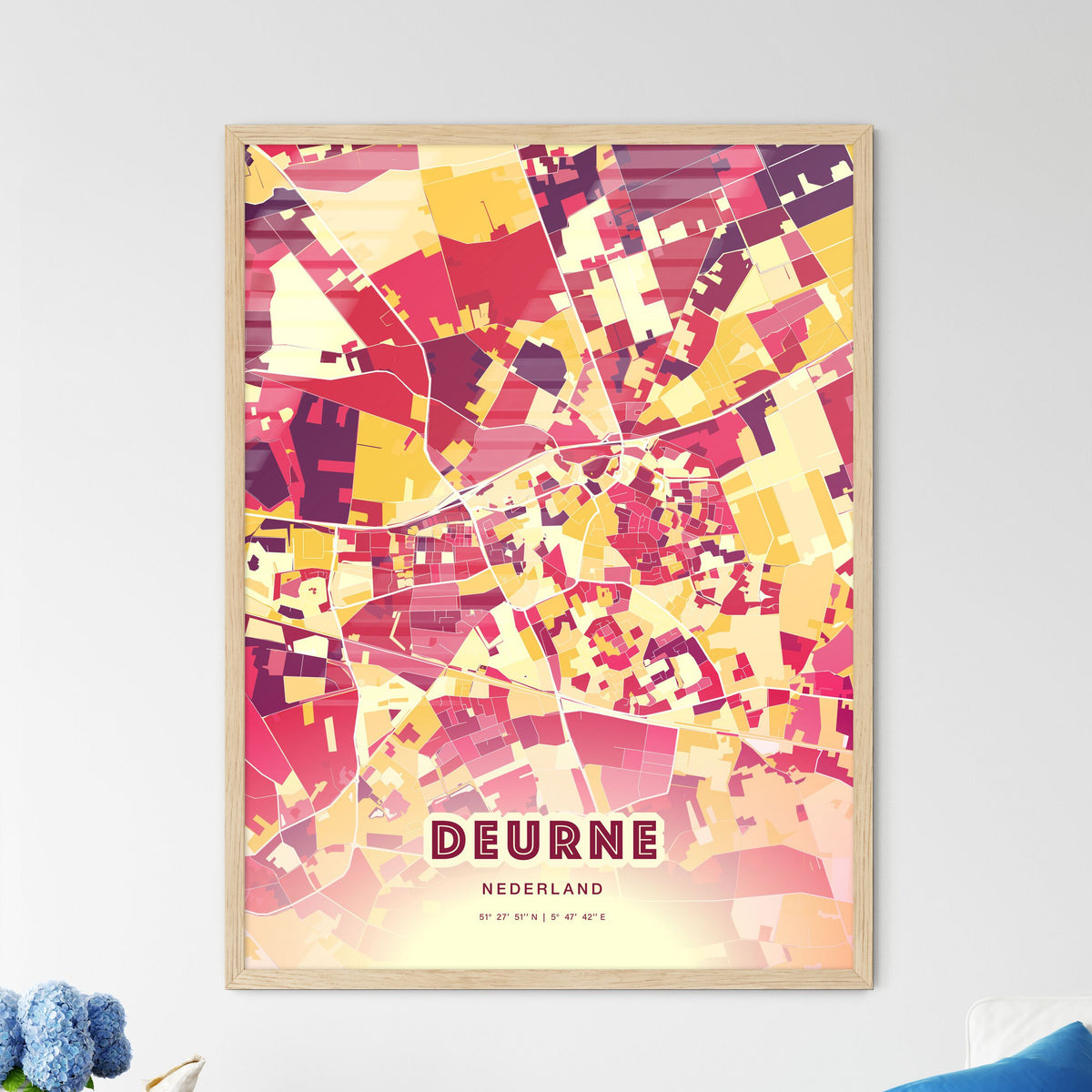 Colorful DEURNE NETHERLANDS Fine Art Map Hot Red