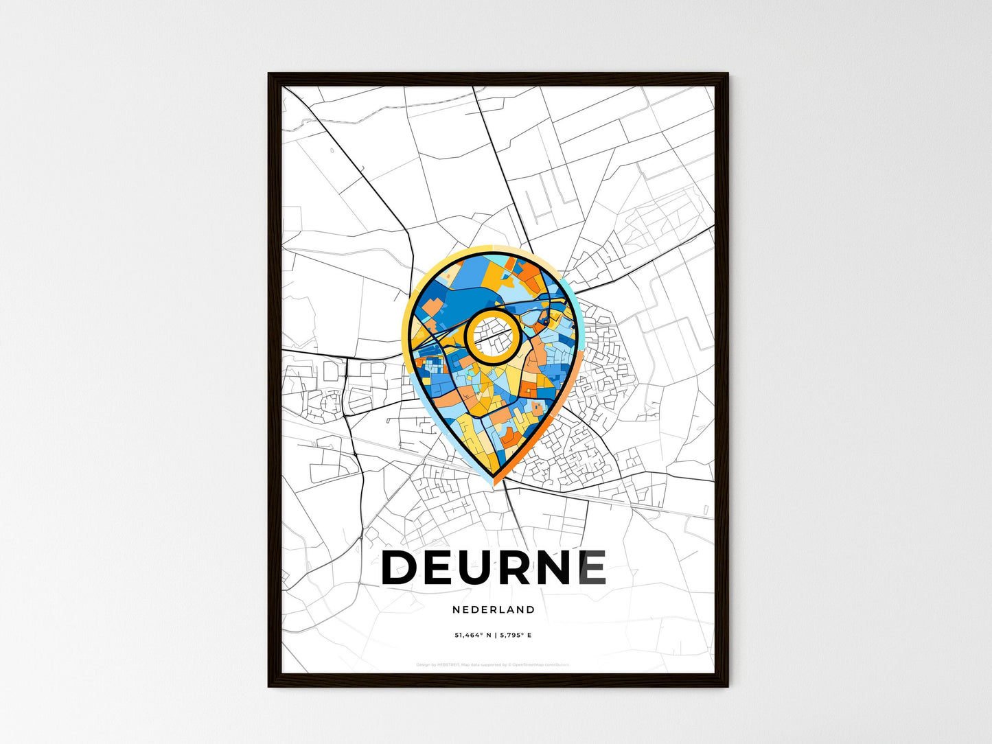 DEURNE NETHERLANDS minimal art map with a colorful icon. Where it all began, Couple map gift. Style 1