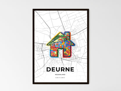 DEURNE NETHERLANDS minimal art map with a colorful icon. Where it all began, Couple map gift. Style 3