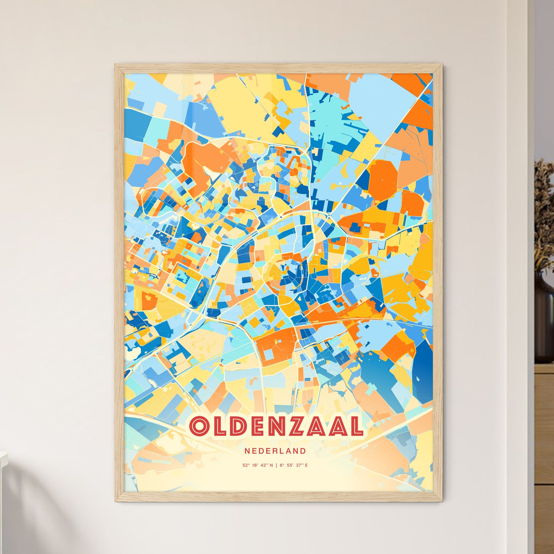 Colorful OLDENZAAL NETHERLANDS Fine Art Map Blue Orange