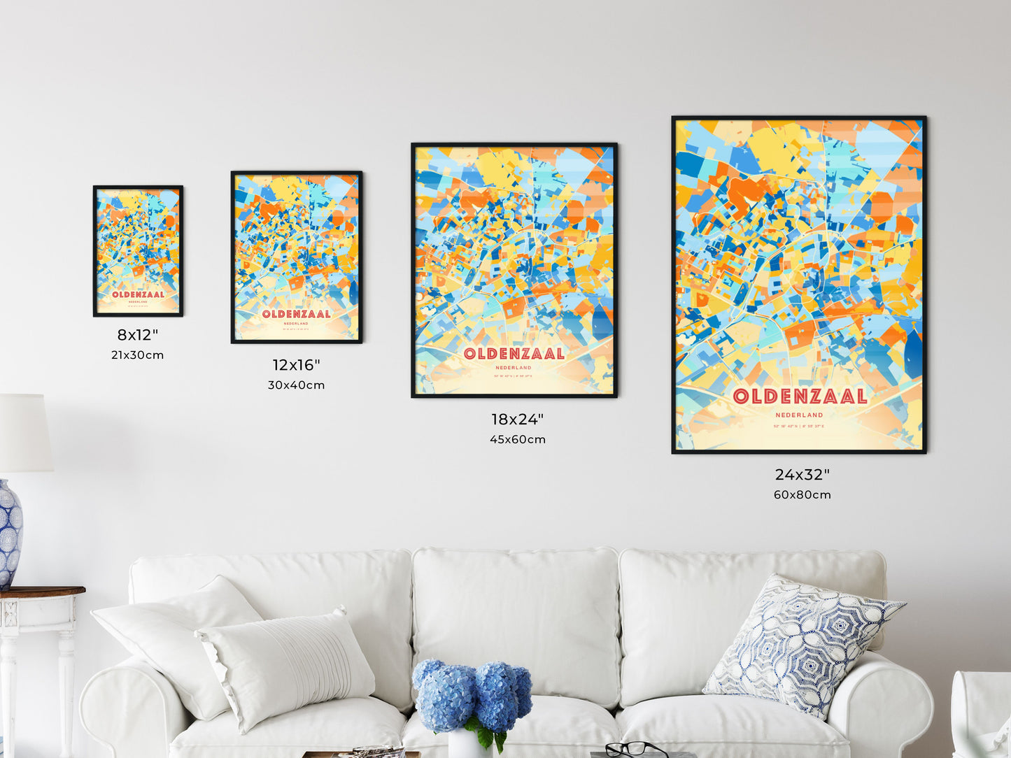 Colorful OLDENZAAL NETHERLANDS Fine Art Map Blue Orange