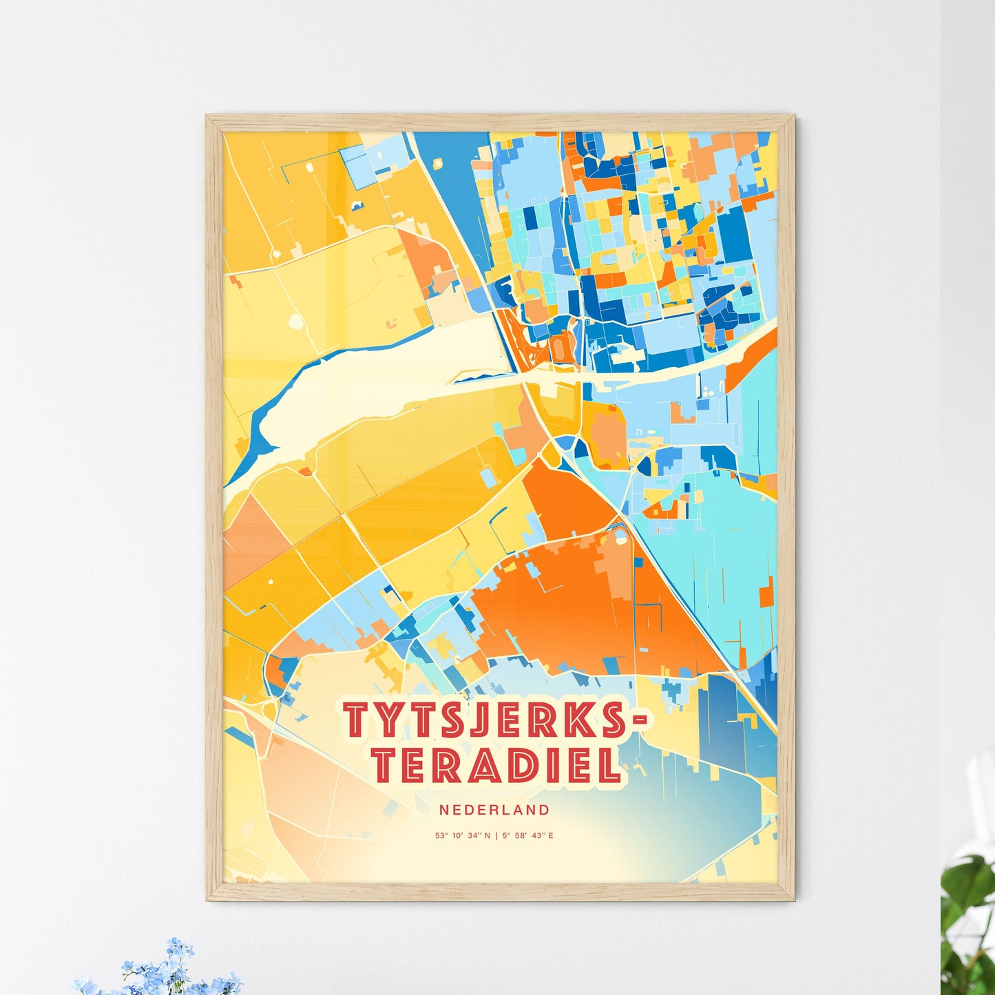 Colorful TYTSJERKSTERADIEL NETHERLANDS Fine Art Map Blue Orange