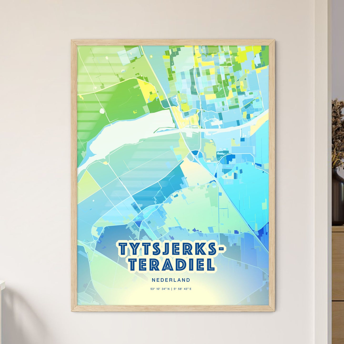 Colorful TYTSJERKSTERADIEL NETHERLANDS Fine Art Map Cool Blue