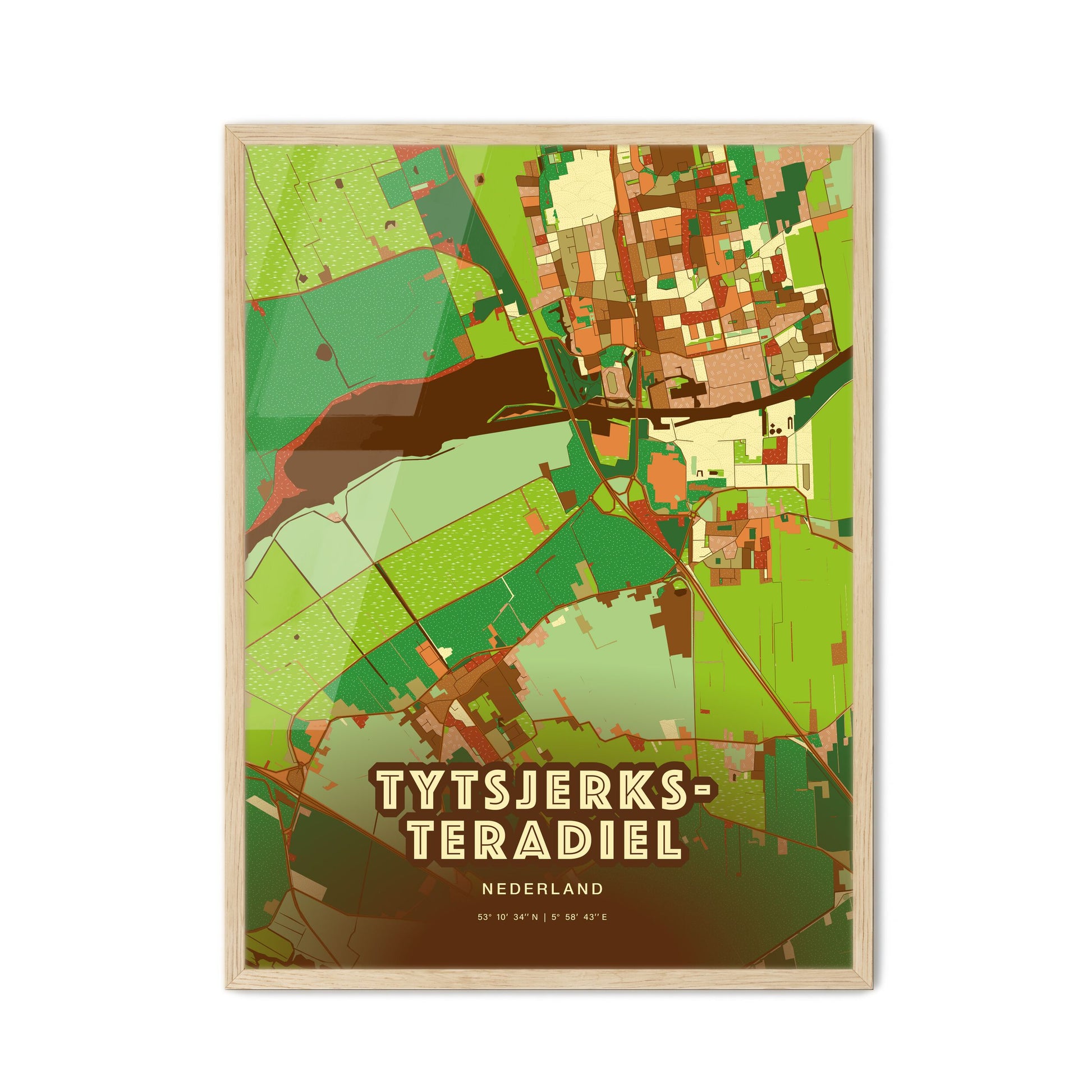 Colorful TYTSJERKSTERADIEL NETHERLANDS Fine Art Map Farmhouse