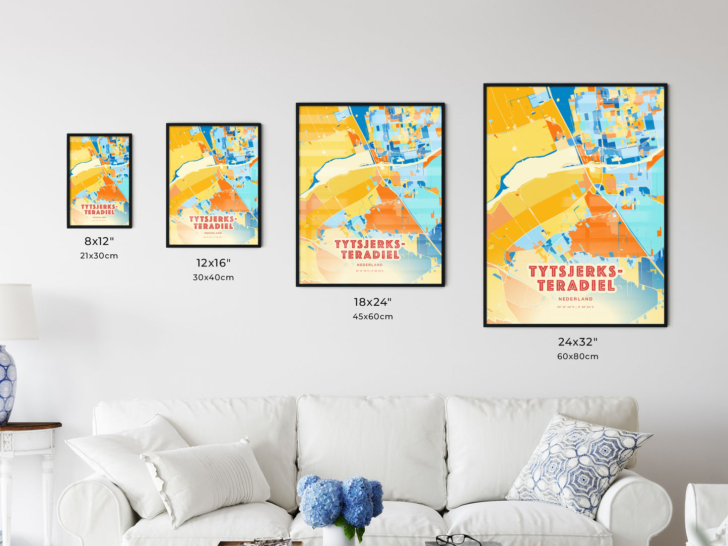 Colorful TYTSJERKSTERADIEL NETHERLANDS Fine Art Map Blue Orange