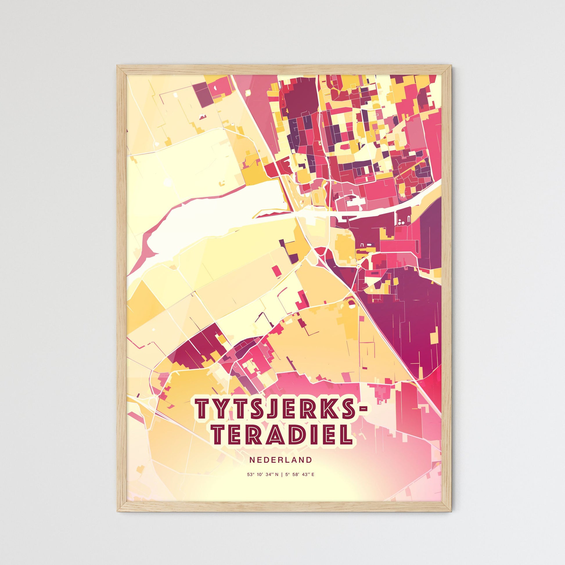 Colorful TYTSJERKSTERADIEL NETHERLANDS Fine Art Map Hot Red