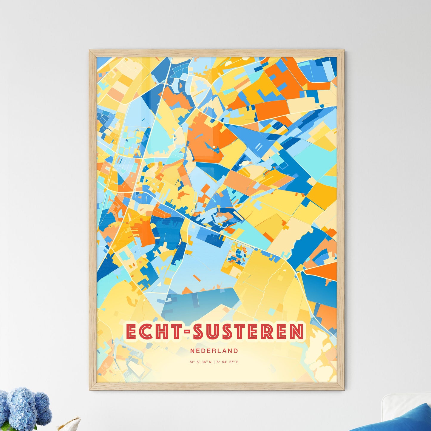 Colorful ECHT-SUSTEREN NETHERLANDS Fine Art Map Blue Orange