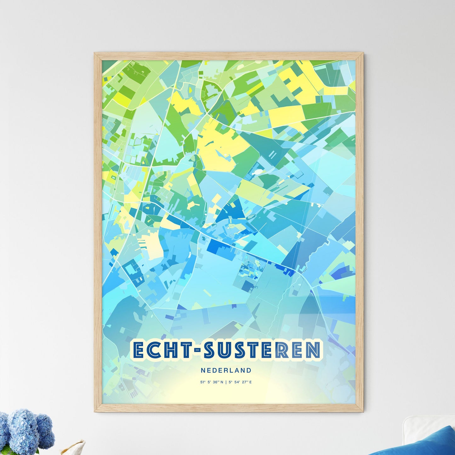 Colorful ECHT-SUSTEREN NETHERLANDS Fine Art Map Cool Blue