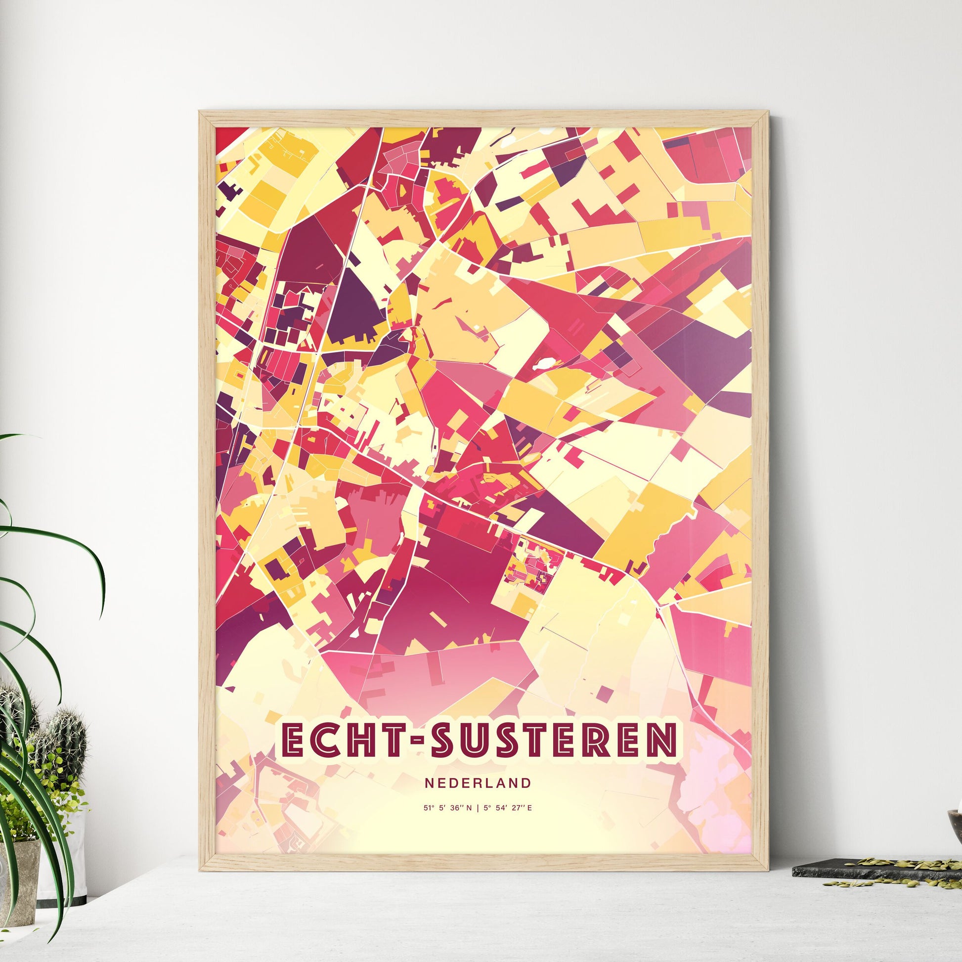 Colorful ECHT-SUSTEREN NETHERLANDS Fine Art Map Hot Red