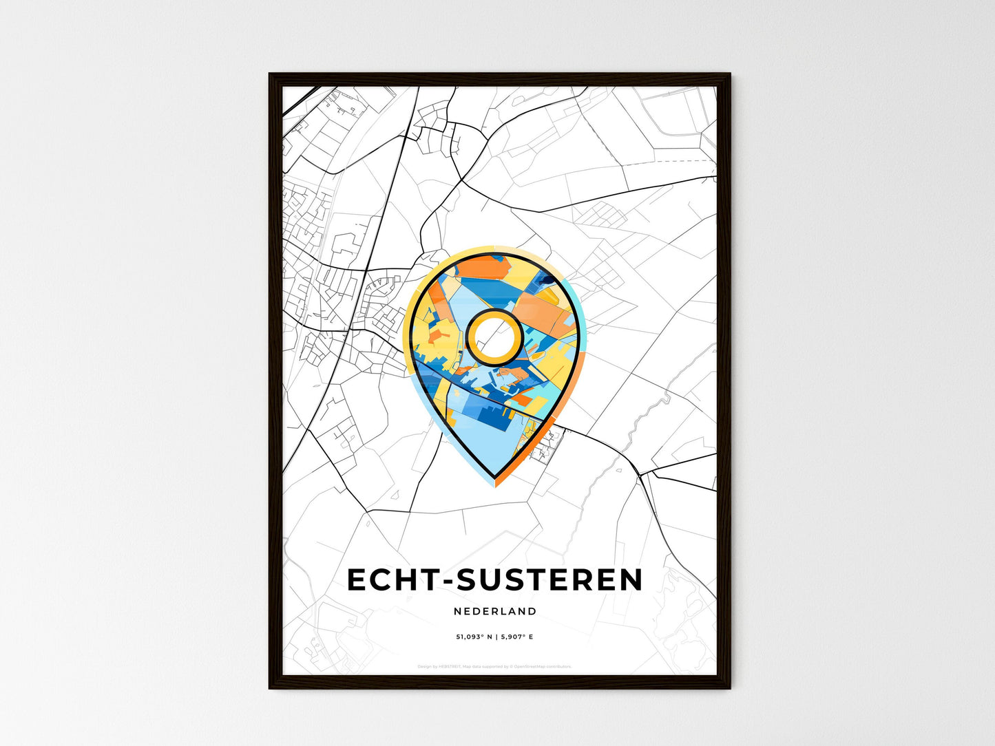 Echt-Susteren Netherlands wedding art map with pointer icon