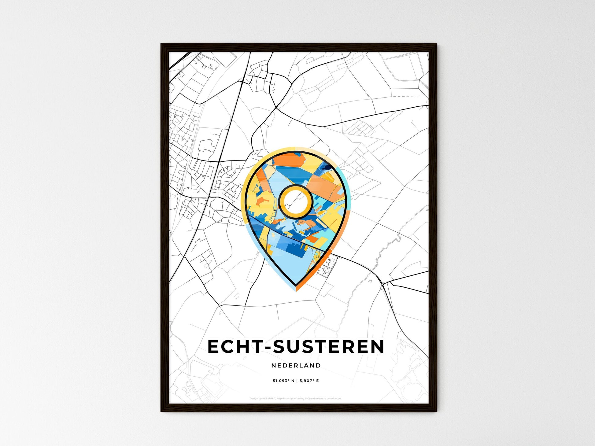Echt-Susteren Netherlands wedding art map with pointer icon