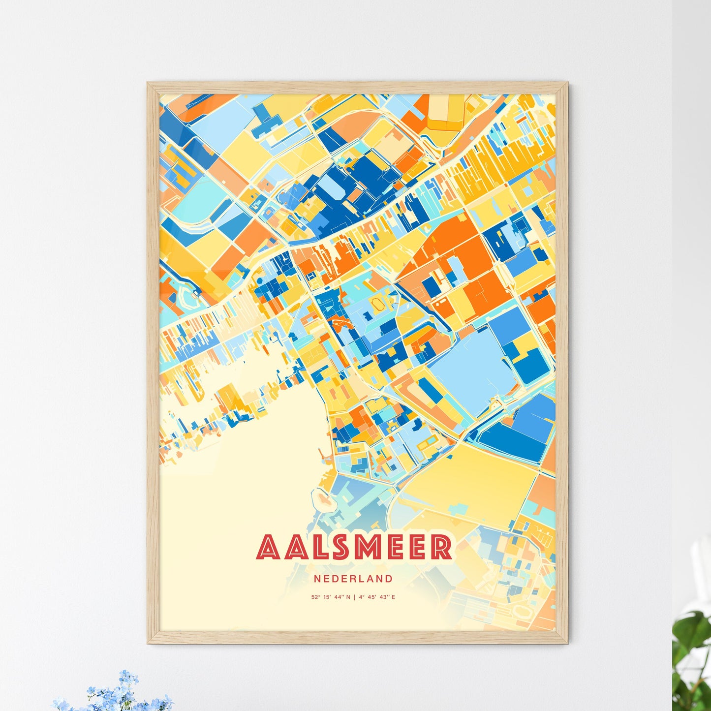 Colorful AALSMEER NETHERLANDS Fine Art Map Blue Orange