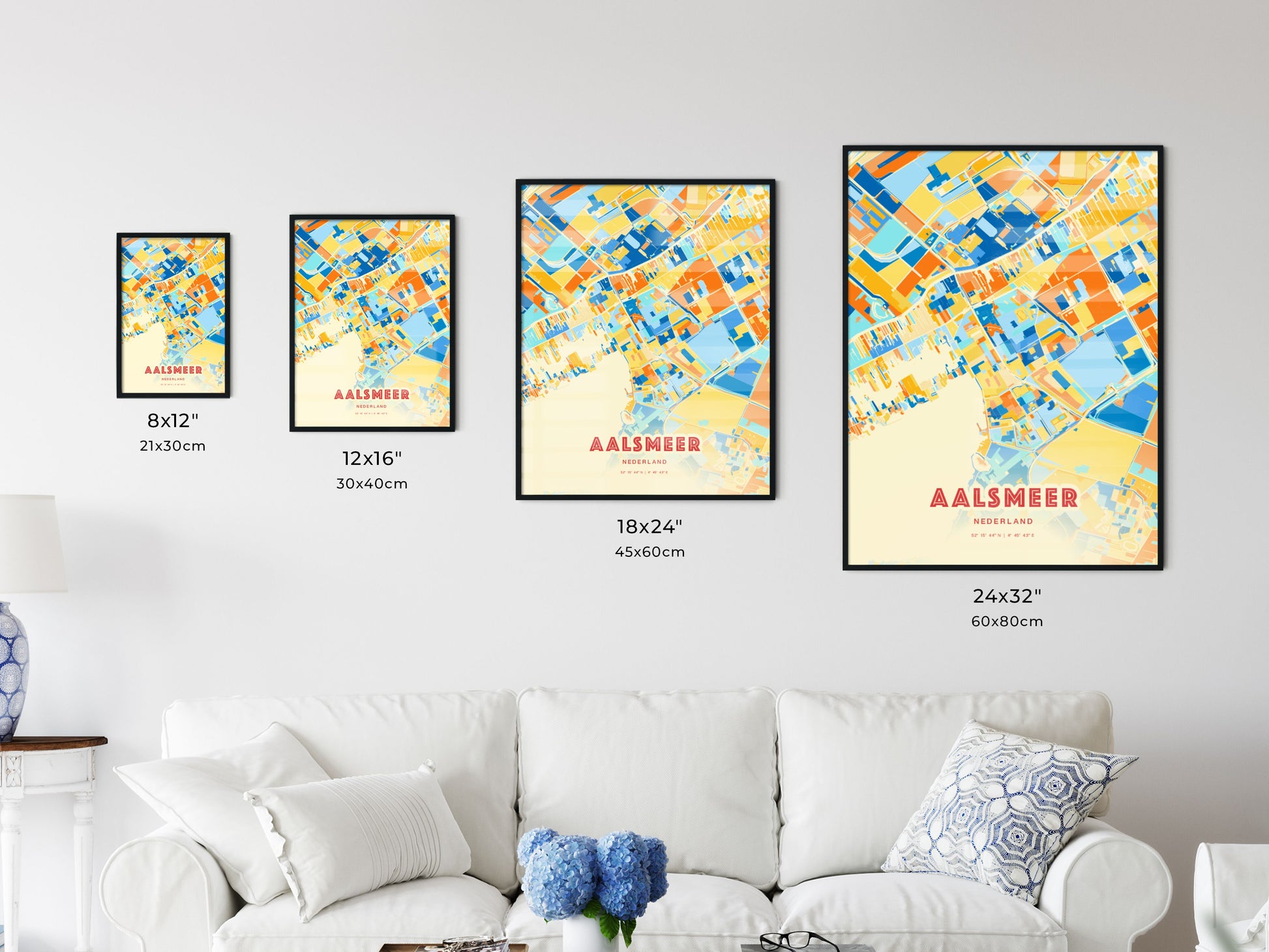 Colorful AALSMEER NETHERLANDS Fine Art Map Blue Orange