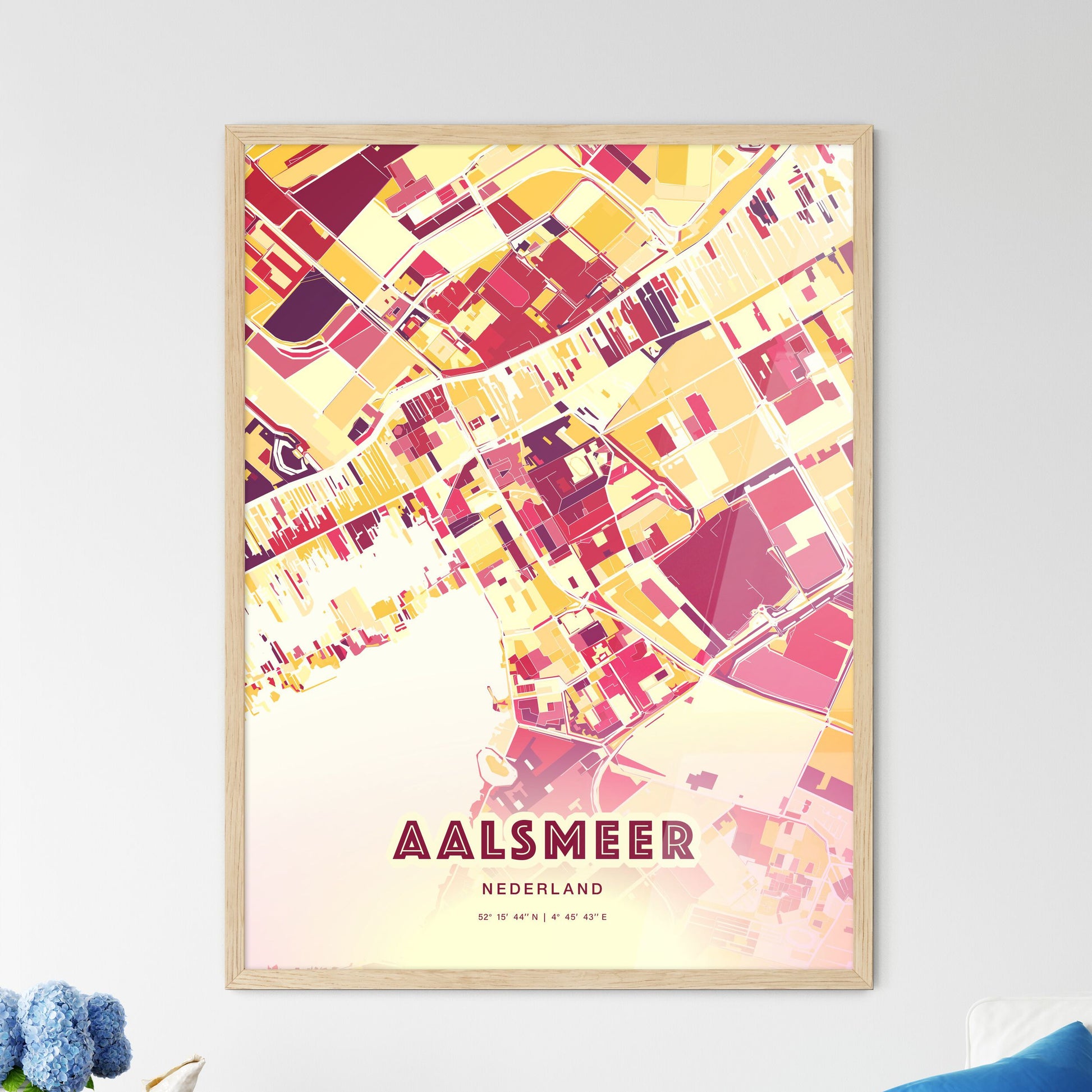 Colorful AALSMEER NETHERLANDS Fine Art Map Hot Red