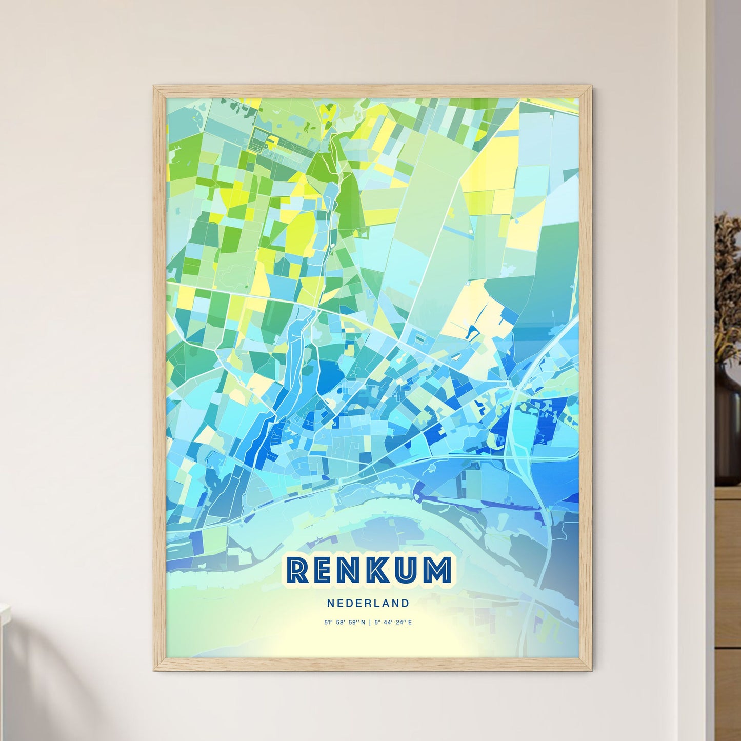 Colorful RENKUM NETHERLANDS Fine Art Map Cool Blue