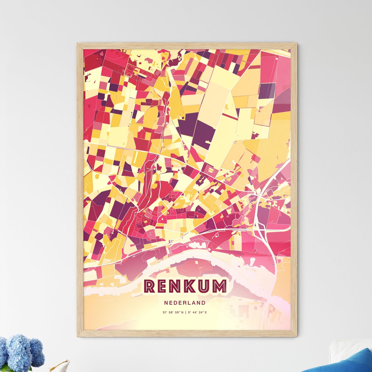 Colorful RENKUM NETHERLANDS Fine Art Map Hot Red